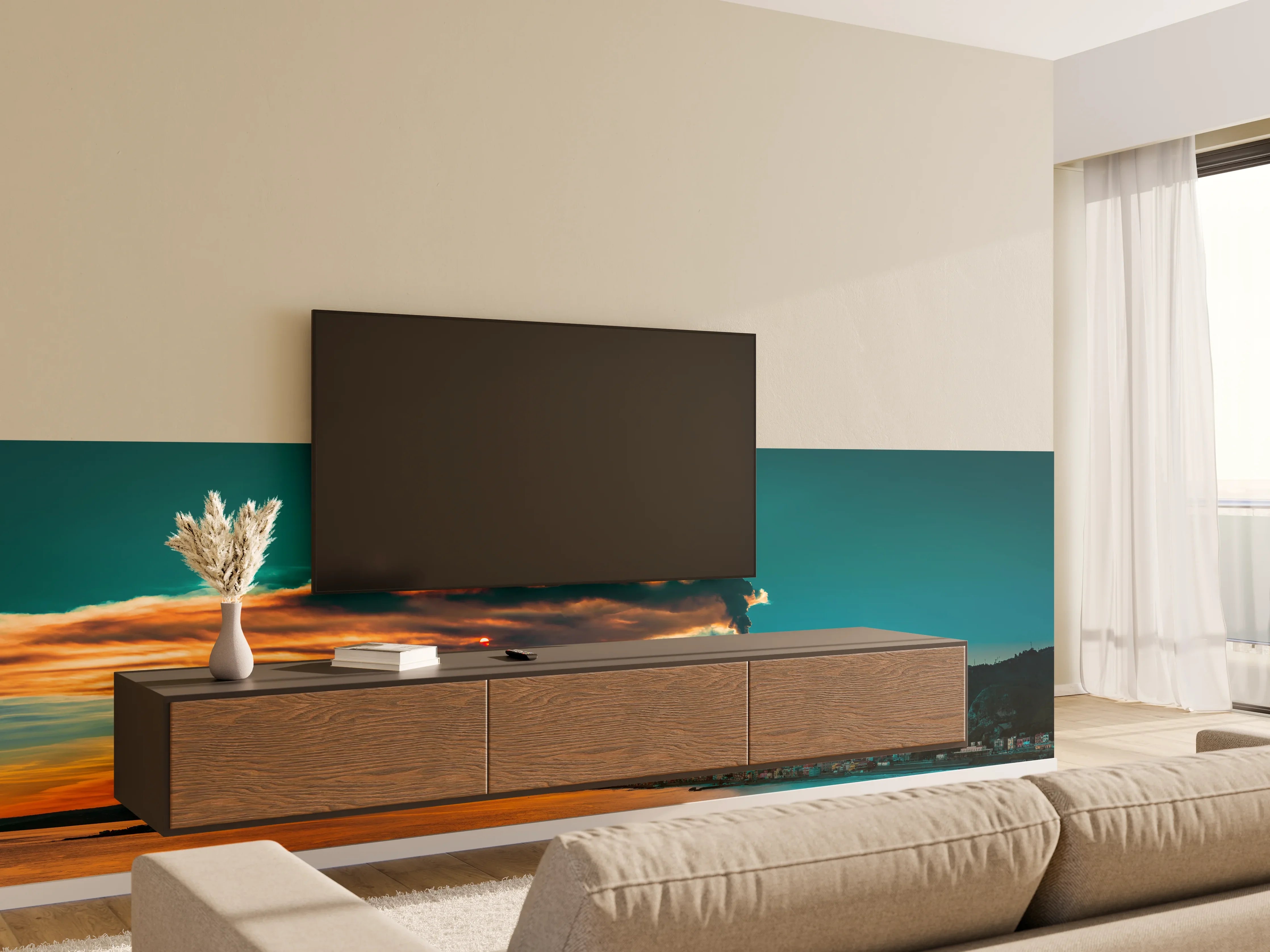 Wandverkleidung Wohnzimmer - Italienische Küste mit Vulkan