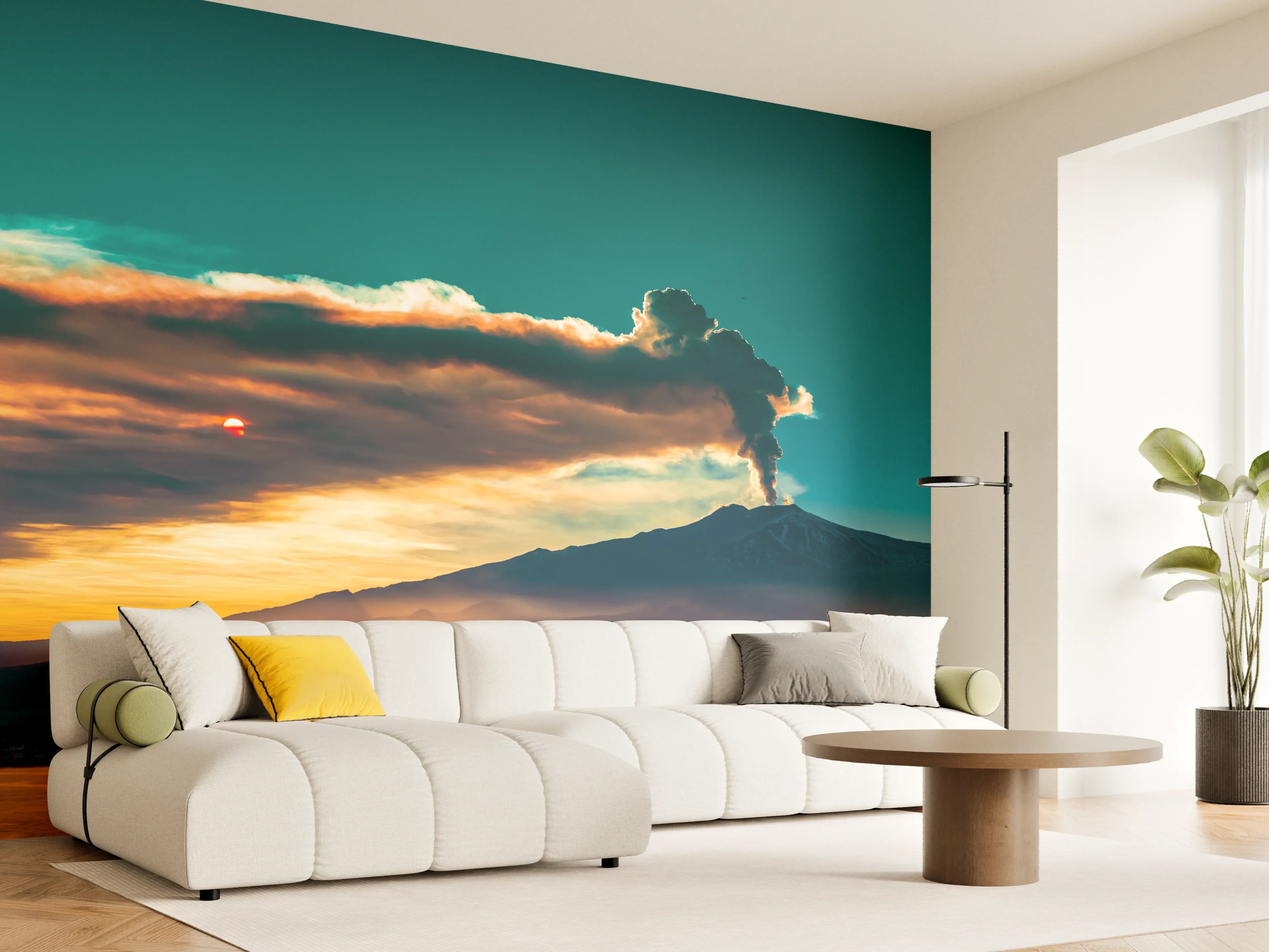 Wandverkleidung Wohnzimmer - Italienische Küste mit Vulkan