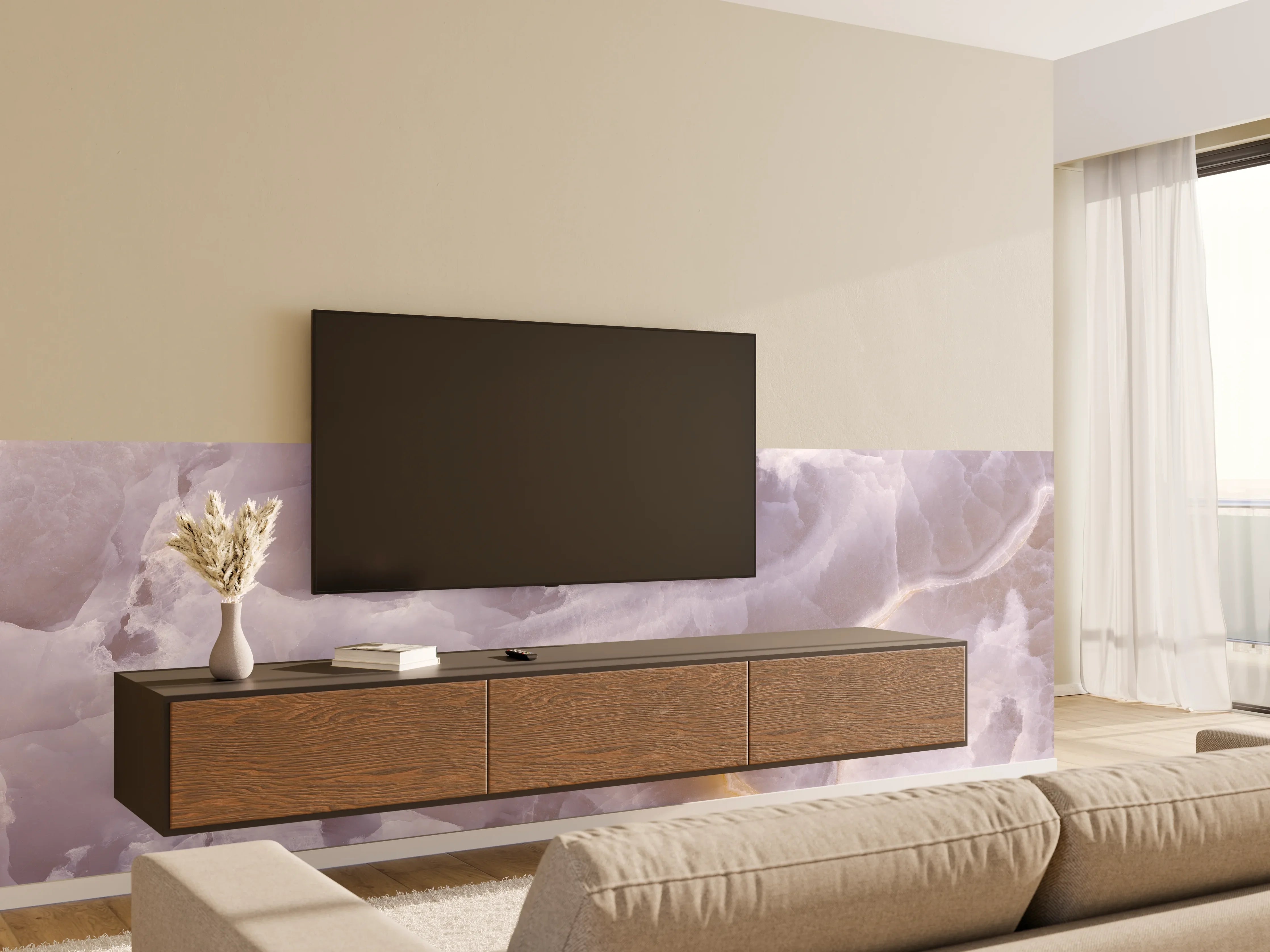 Wandverkleidung Wohnzimmer - Italienischer Marmor