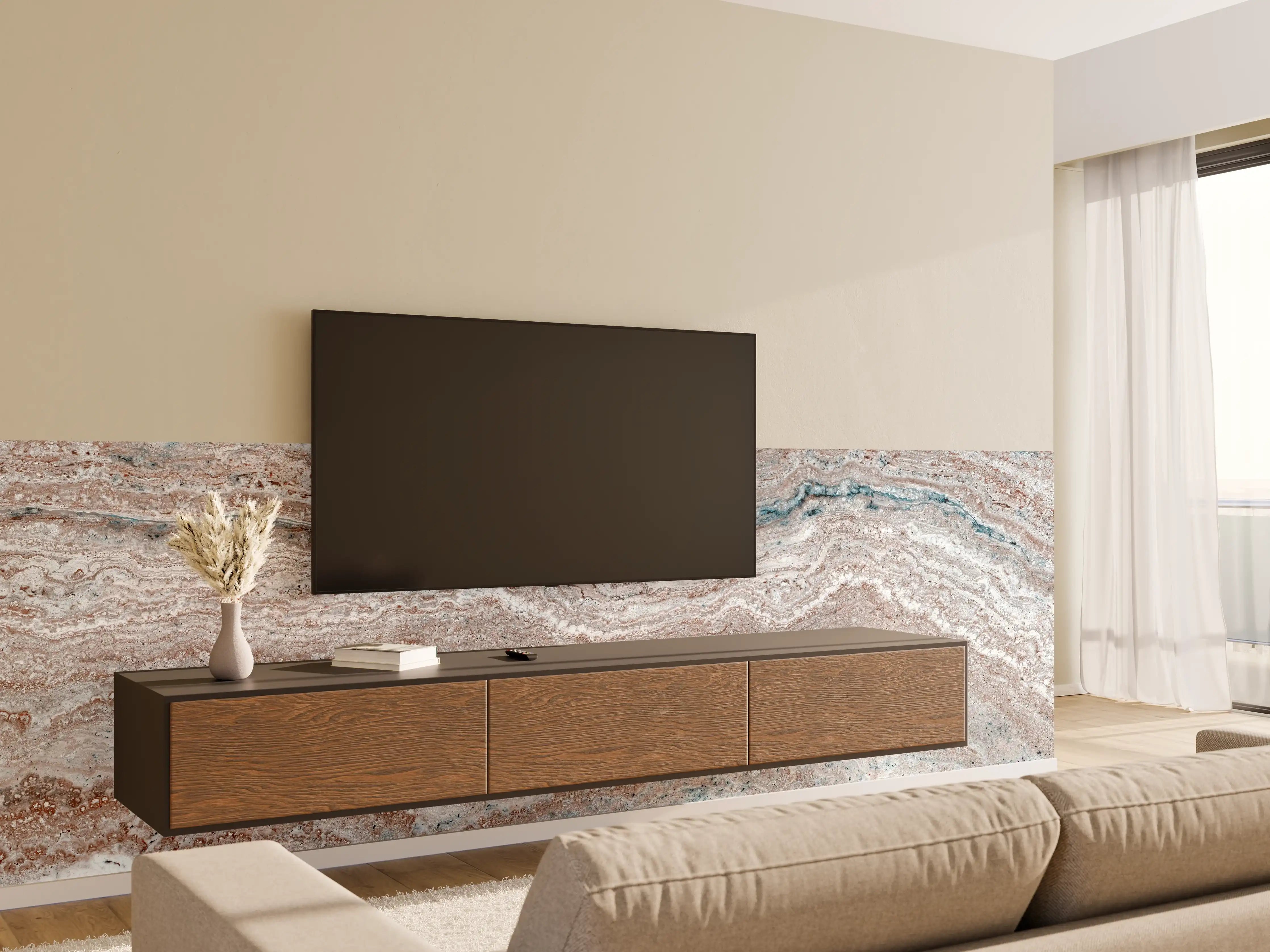 Wandverkleidung Wohnzimmer - Italienischer Marmortextur