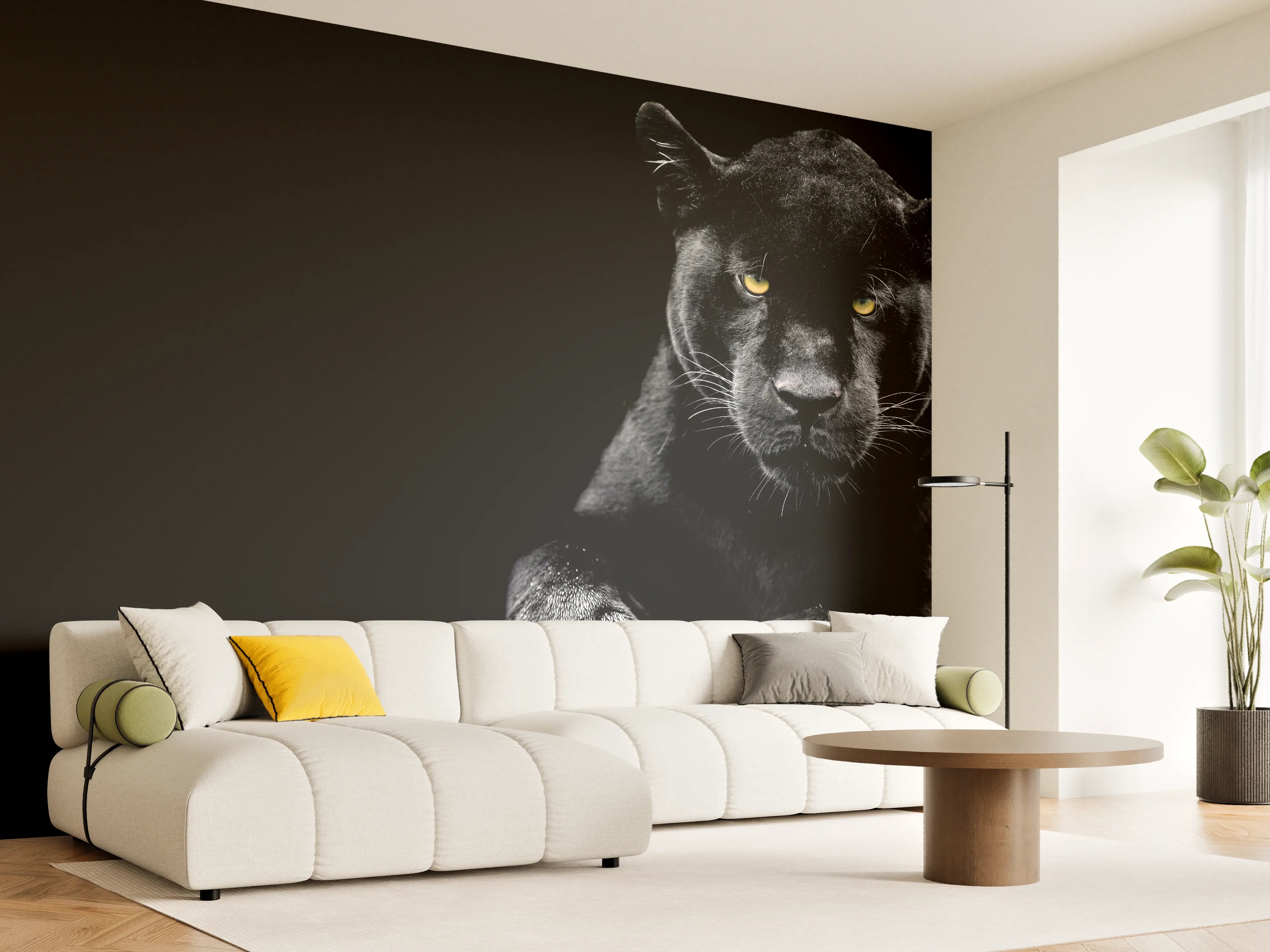 Wandverkleidung Wohnzimmer - Jaguar auf schwarzem Hintergrund