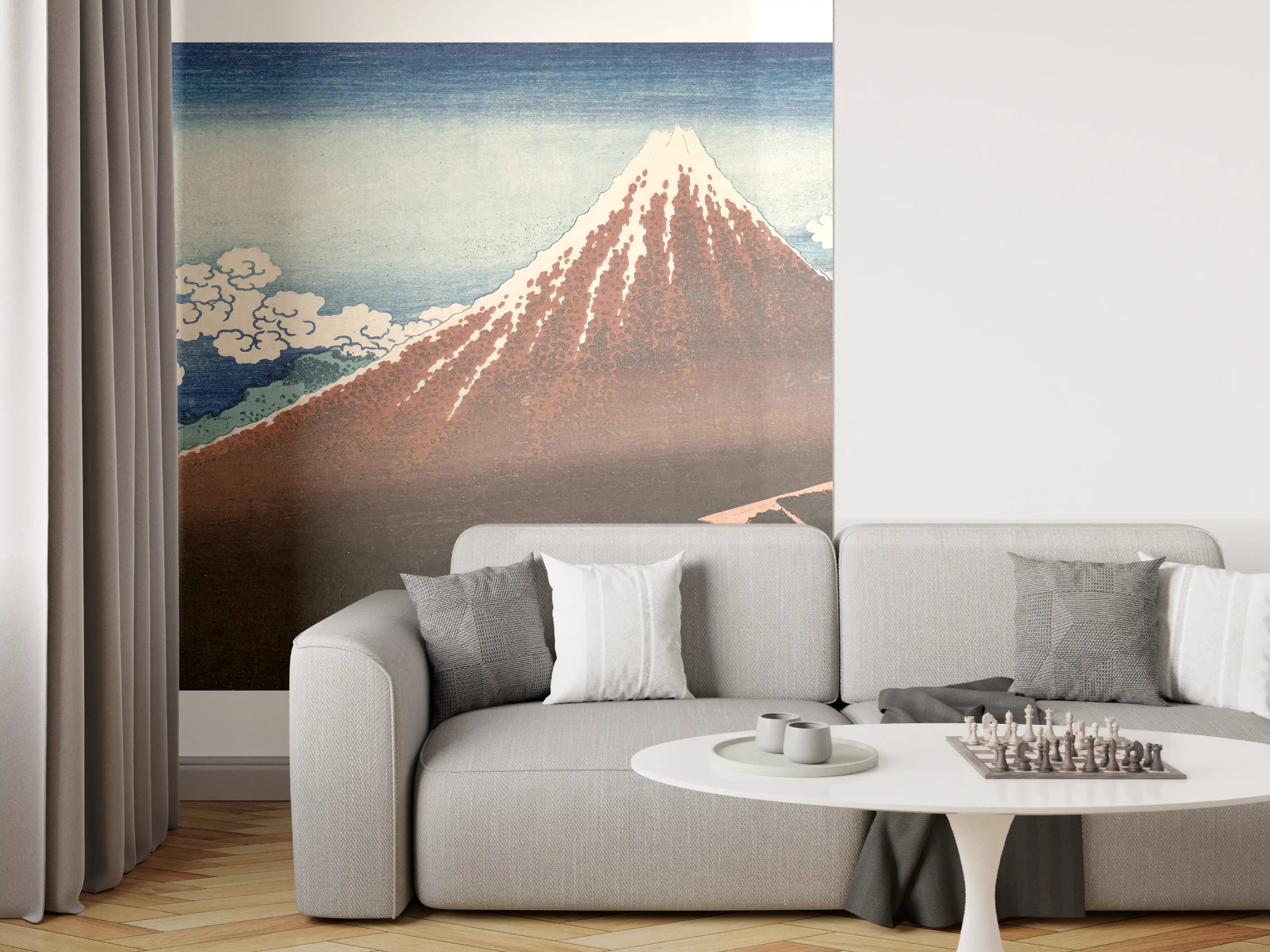 Wandverkleidung Wohnzimmer - Japanischer Berg mit Kirschblüten