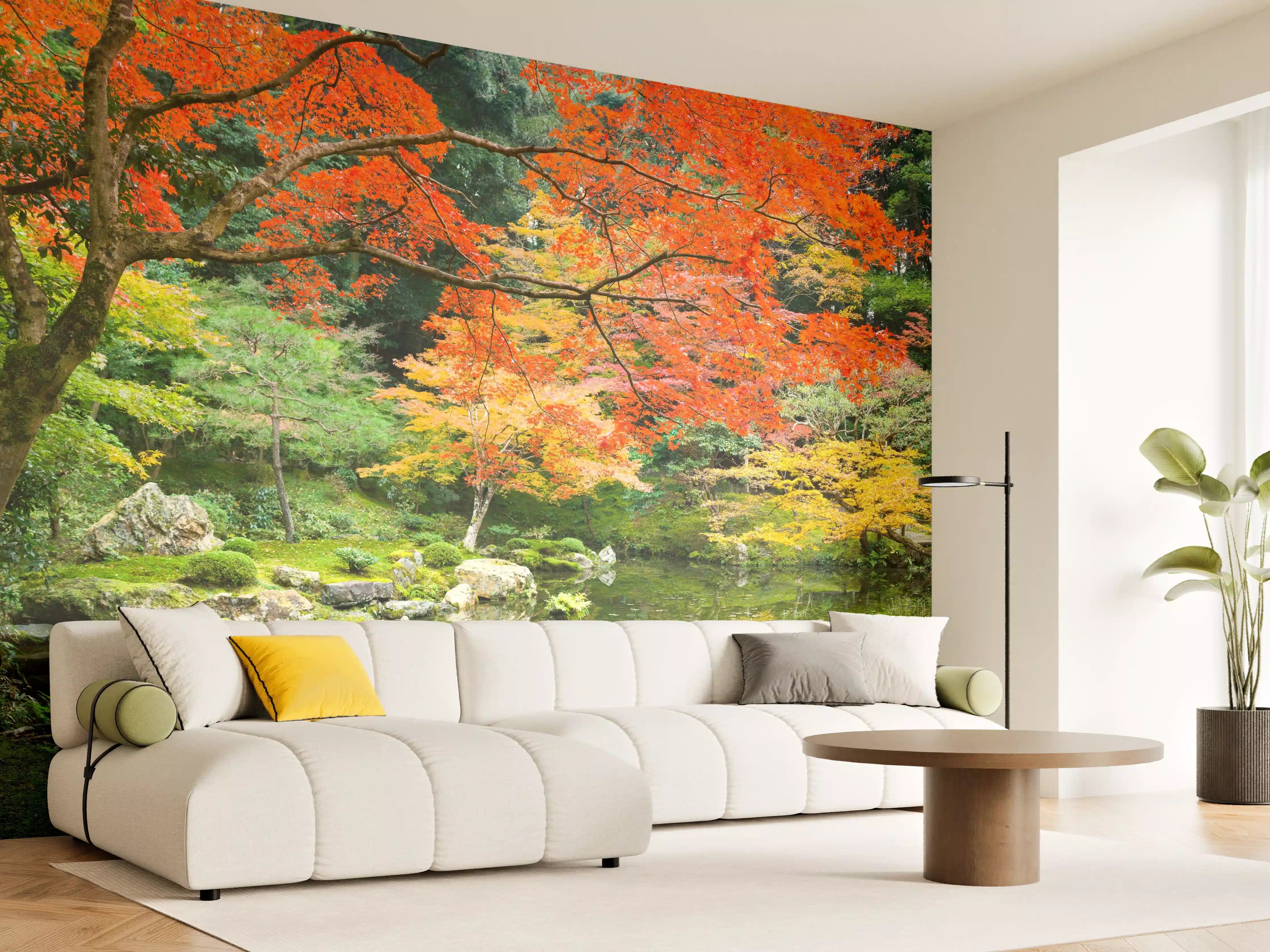 Wandverkleidung Wohnzimmer - Japanischer Garten im Herbst