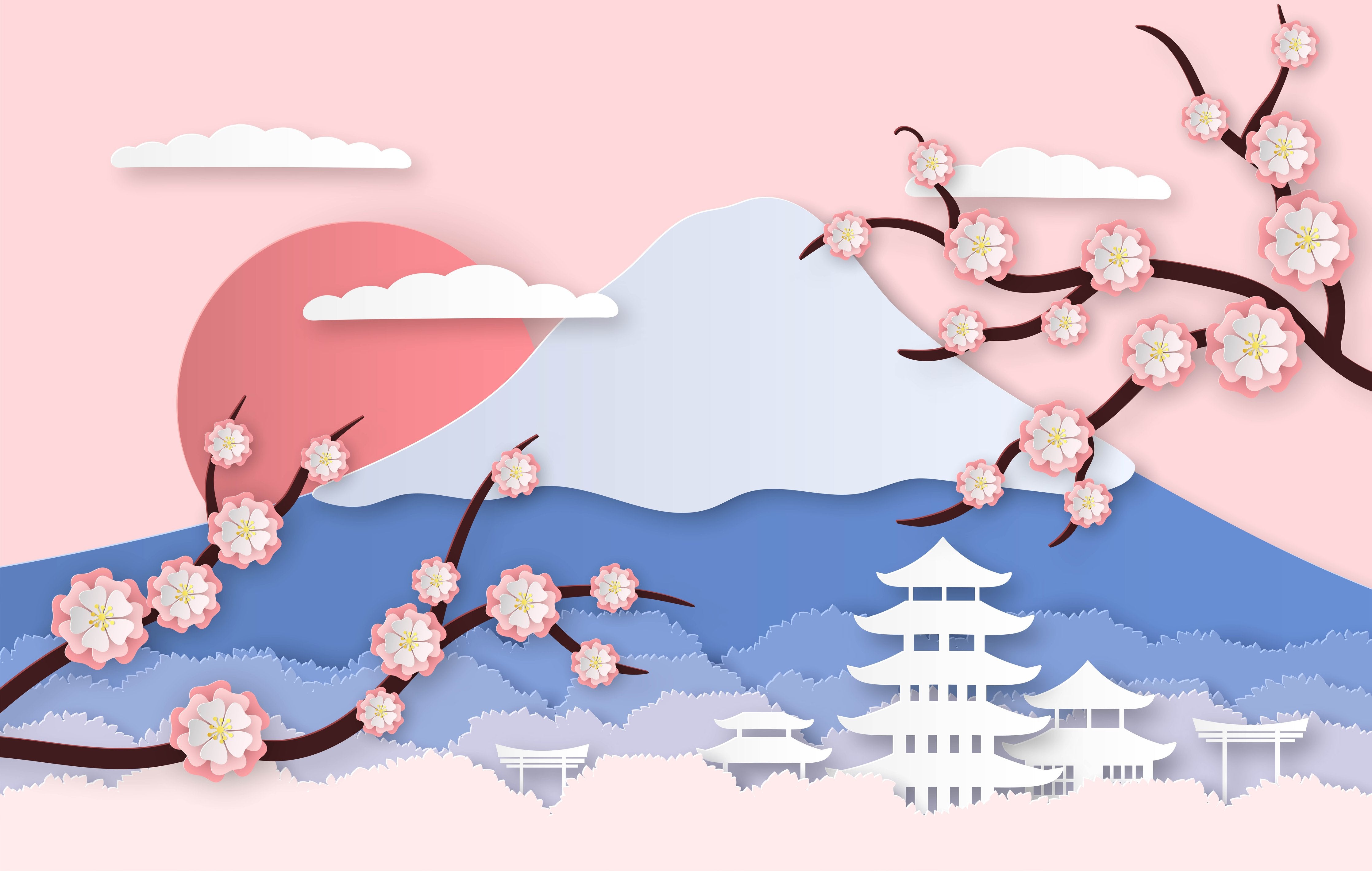 Wandverkleidung Wohnzimmer-Japanischer Kirschblüten-Ansicht