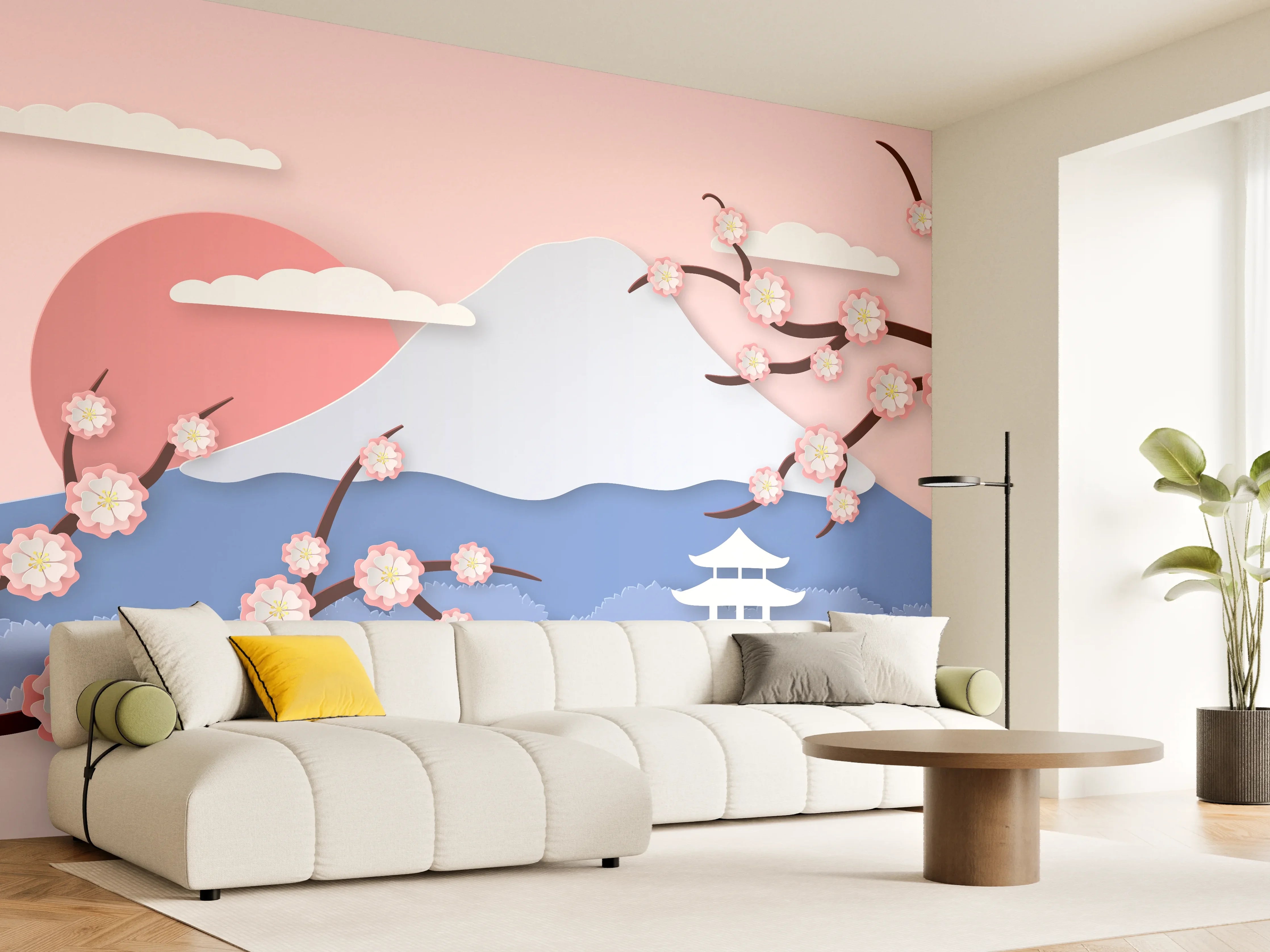 Wandverkleidung Wohnzimmer - Japanischer Kirschblüten-Ansicht