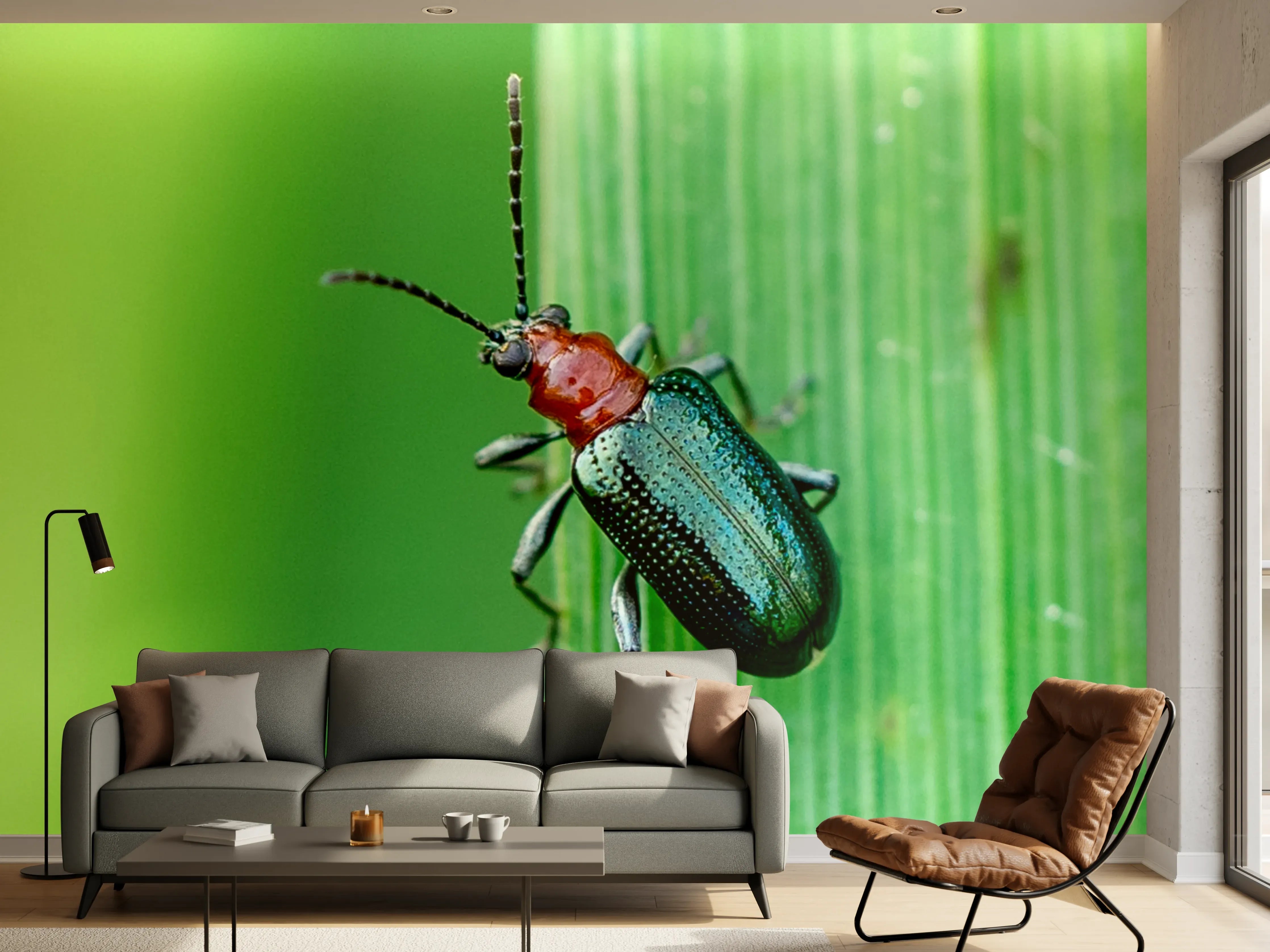 Wandverkleidung Wohnzimmer - Käfer auf Blatt