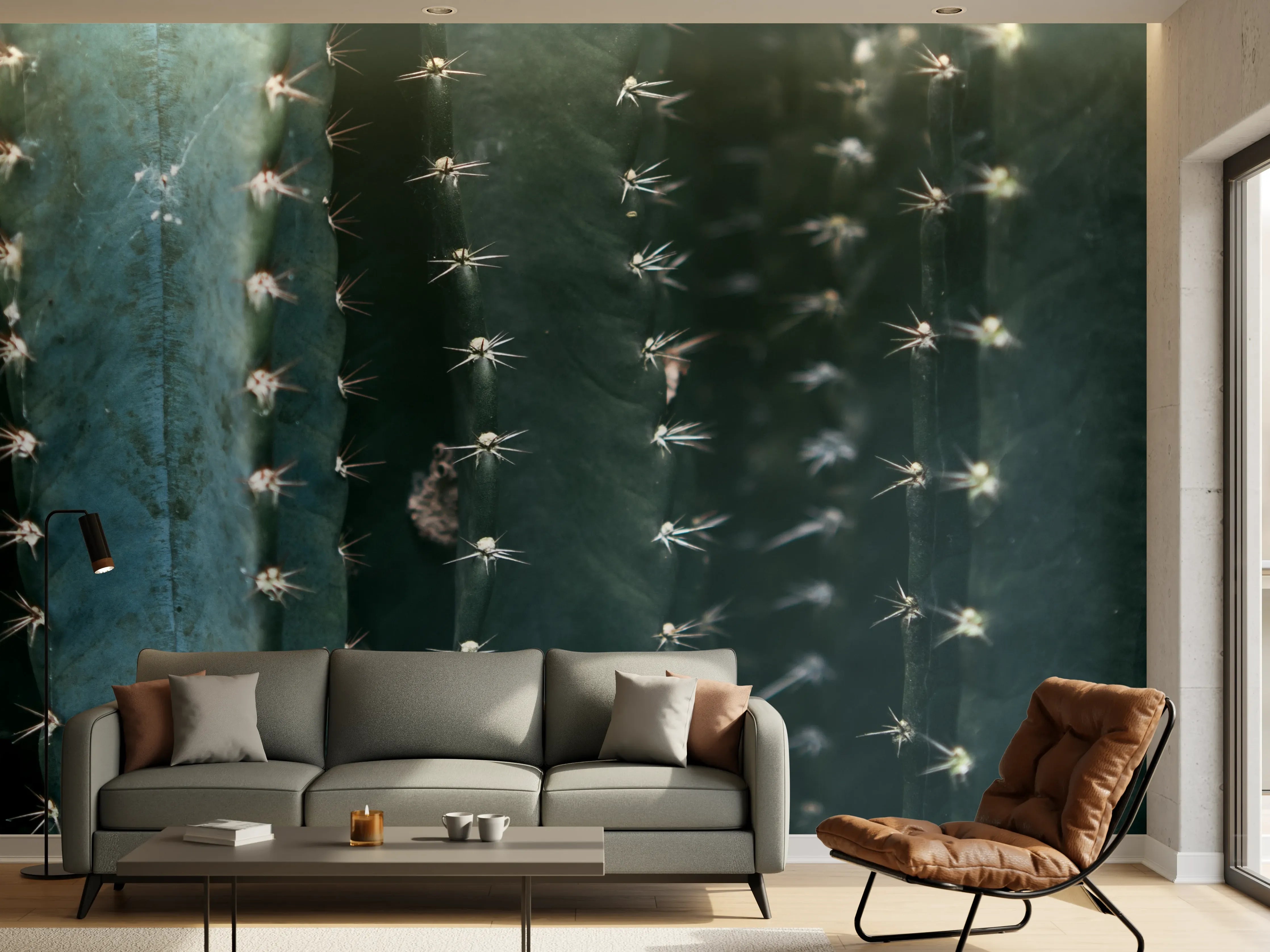 Wandverkleidung Wohnzimmer - Kaktus im Detail