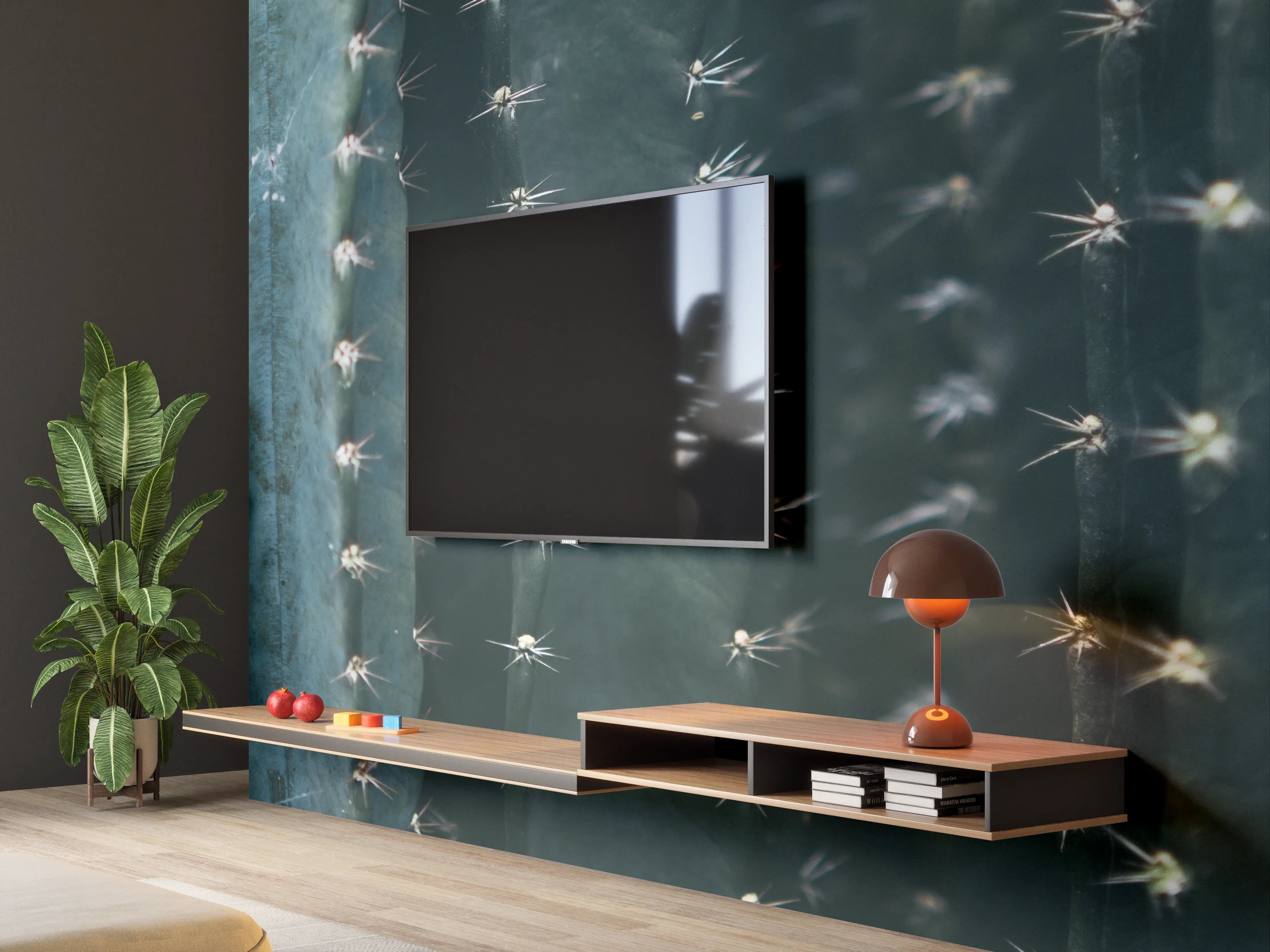 Wandverkleidung Wohnzimmer - Kaktus im Detail