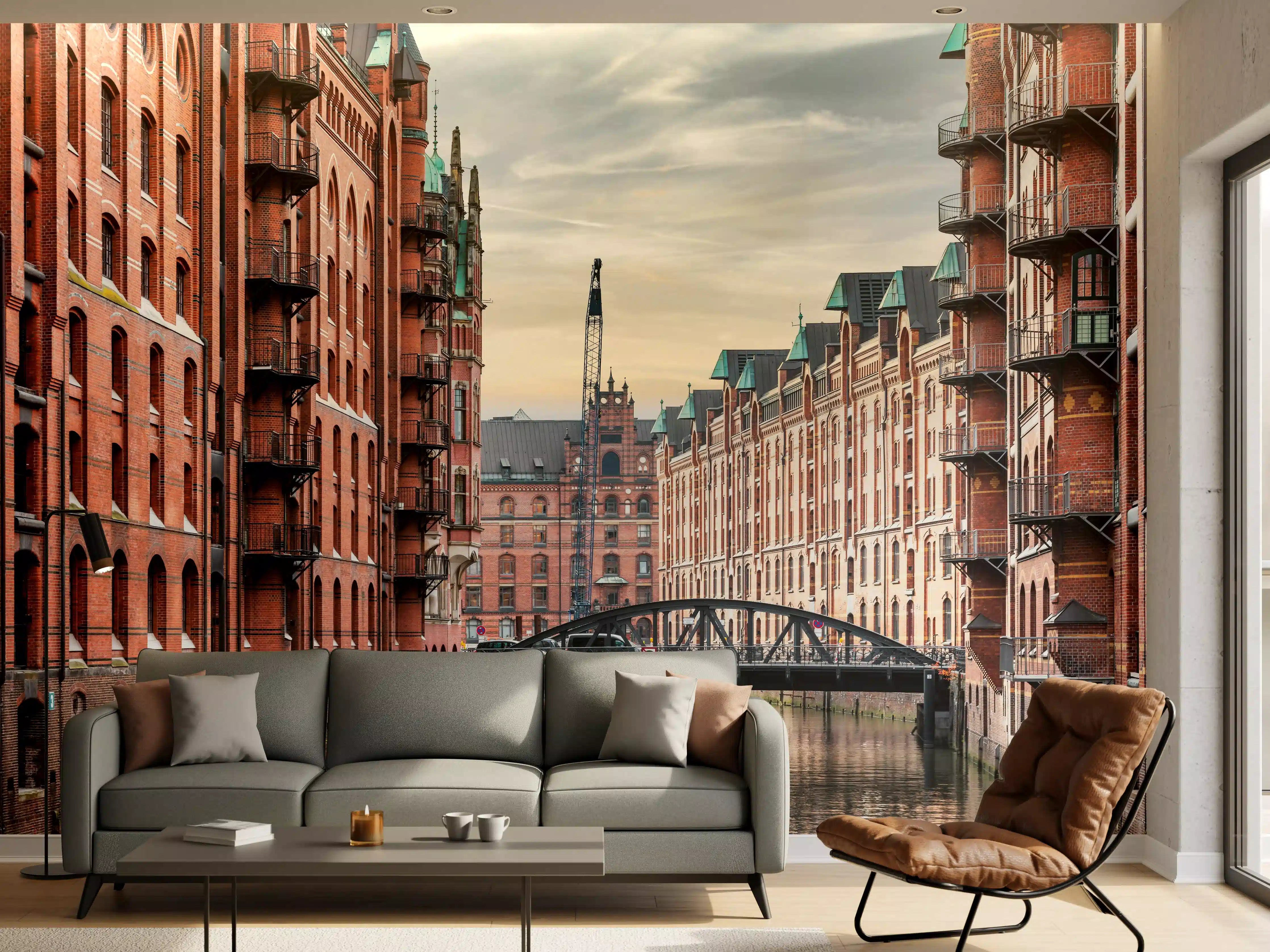 Wandverkleidung Wohnzimmer - Kanal in der alten Speicherstadt
