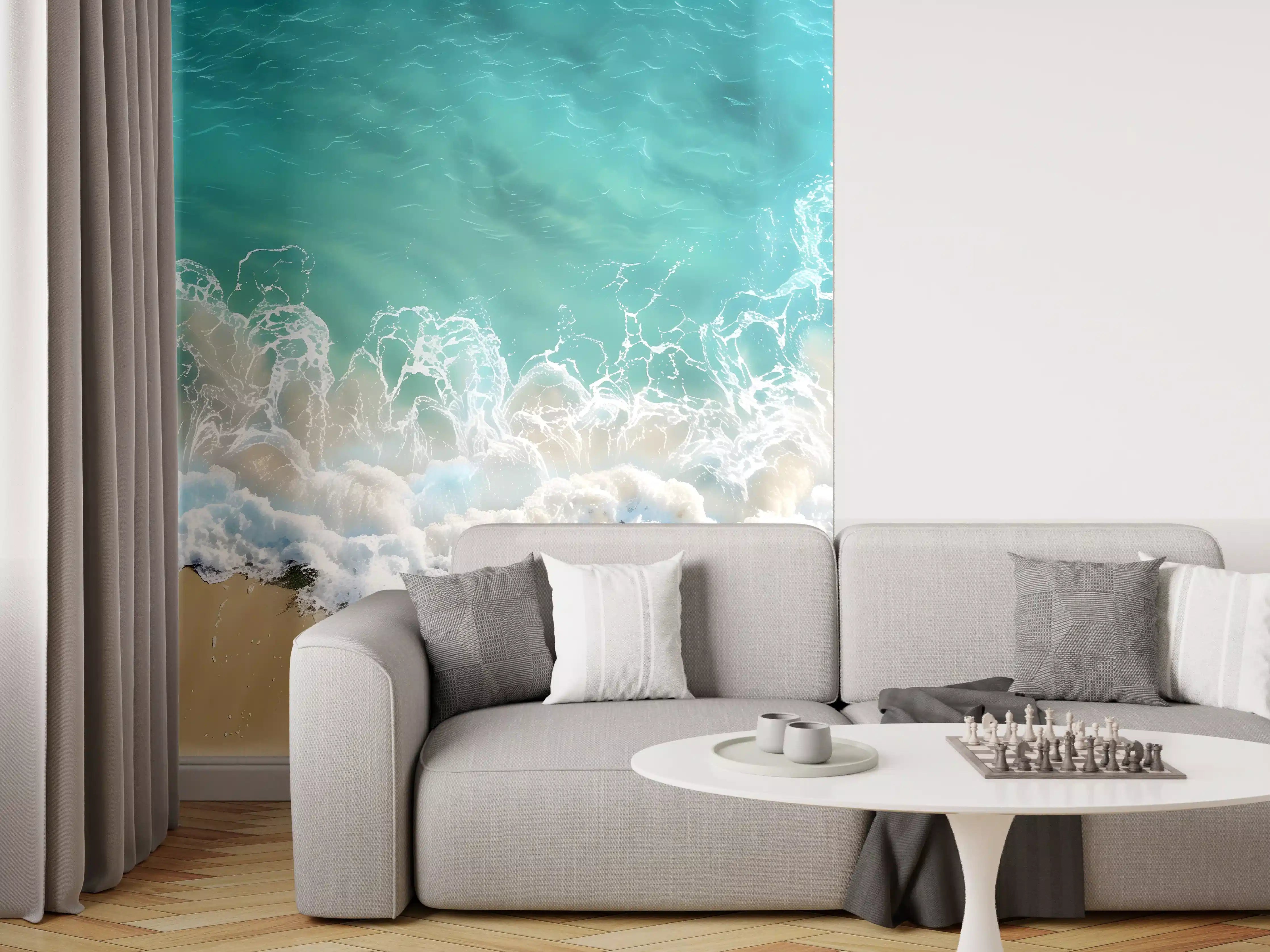 Wandverkleidung Wohnzimmer - Karibik Strand mit türkisblauem Wasser