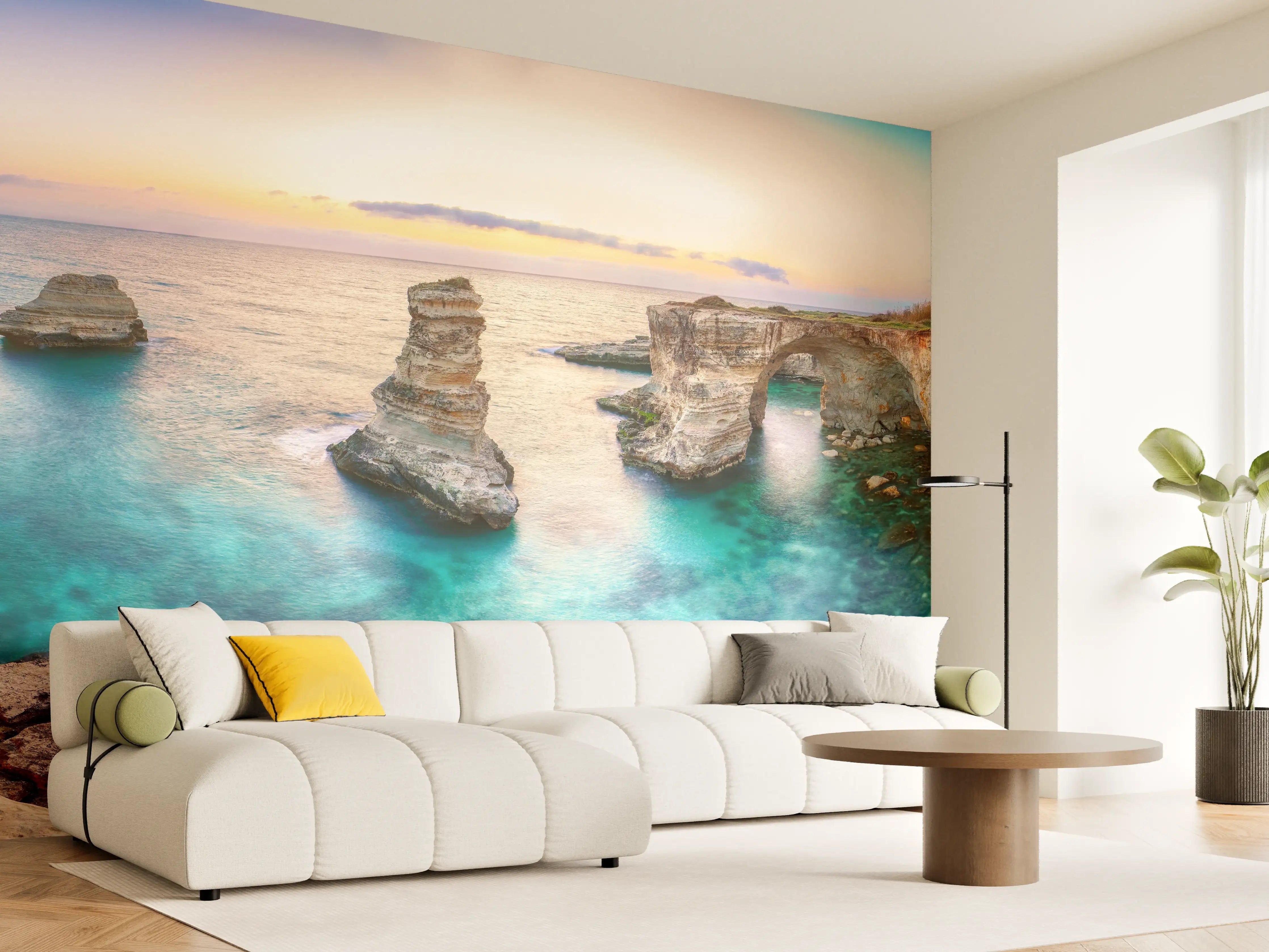 Wandverkleidung Wohnzimmer - Karibisches Küstenpanorama mit klarem Wasser