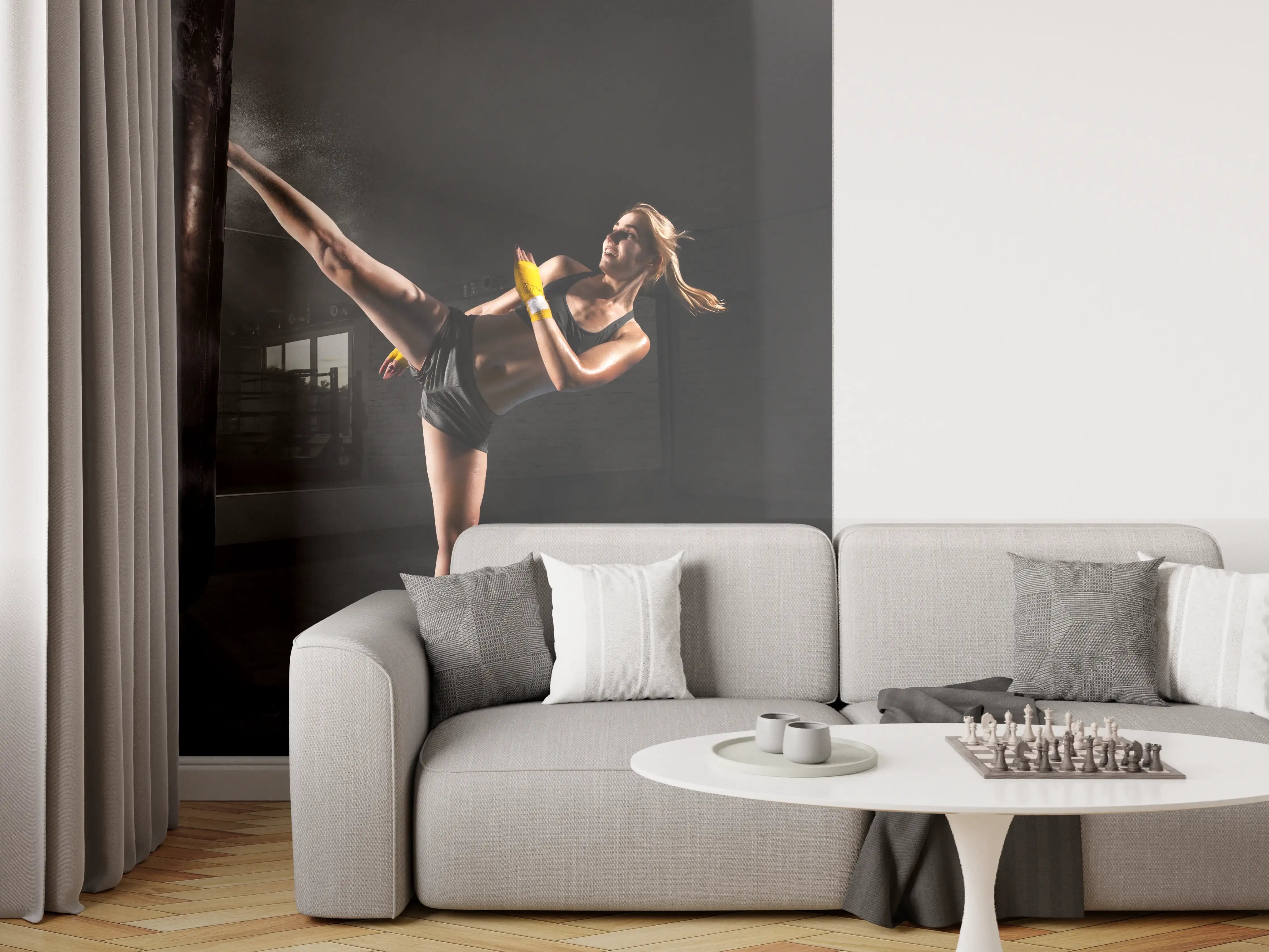 Wandverkleidung Wohnzimmer - Kickboxen Sport