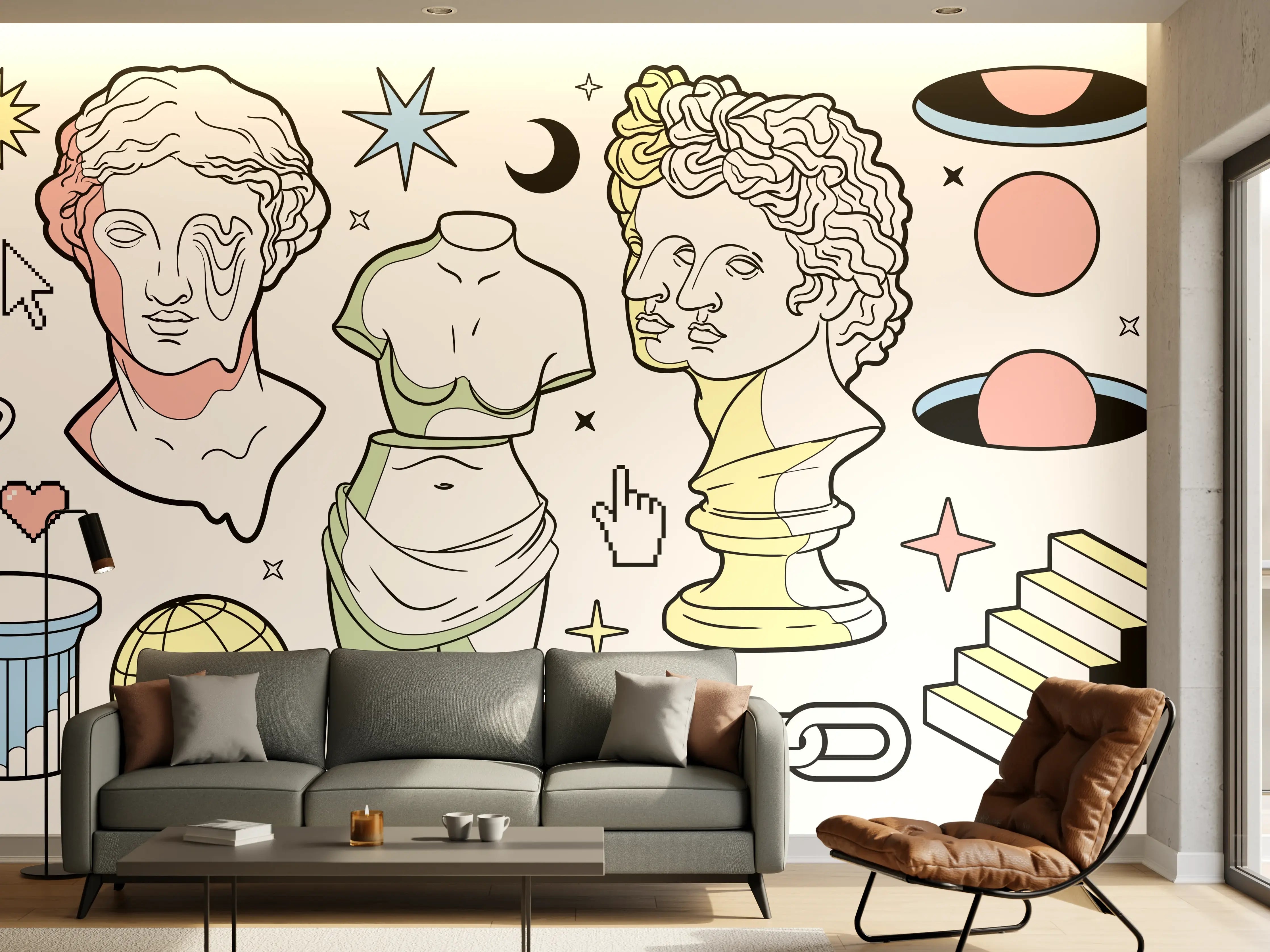 Wandverkleidung Wohnzimmer - Klassik-Inspirierte Illustrationsreihe