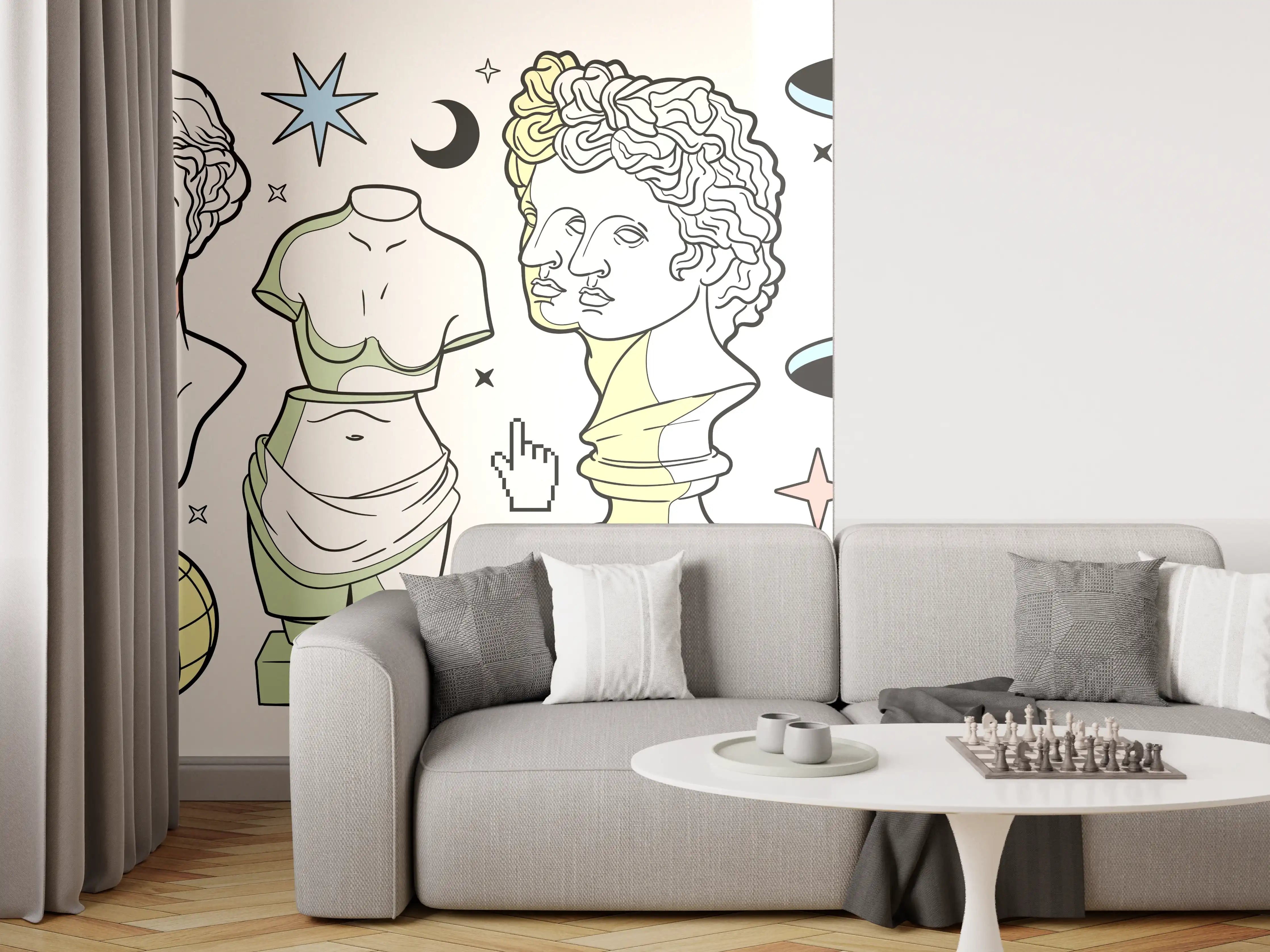 Wandverkleidung Wohnzimmer - Klassik-Inspirierte Illustrationsreihe