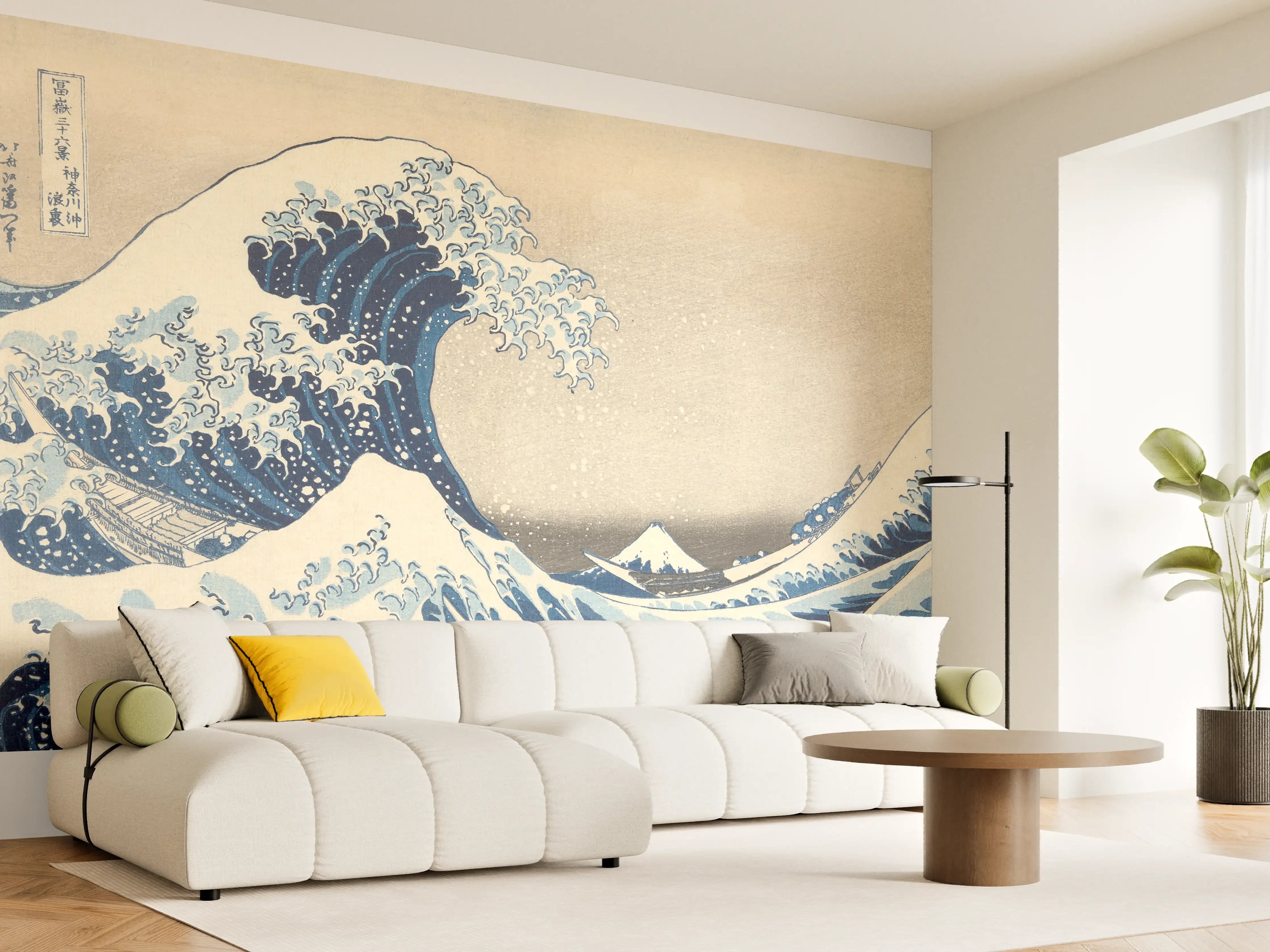 Wandverkleidung Wohnzimmer - Klassische Hokusai-Welle