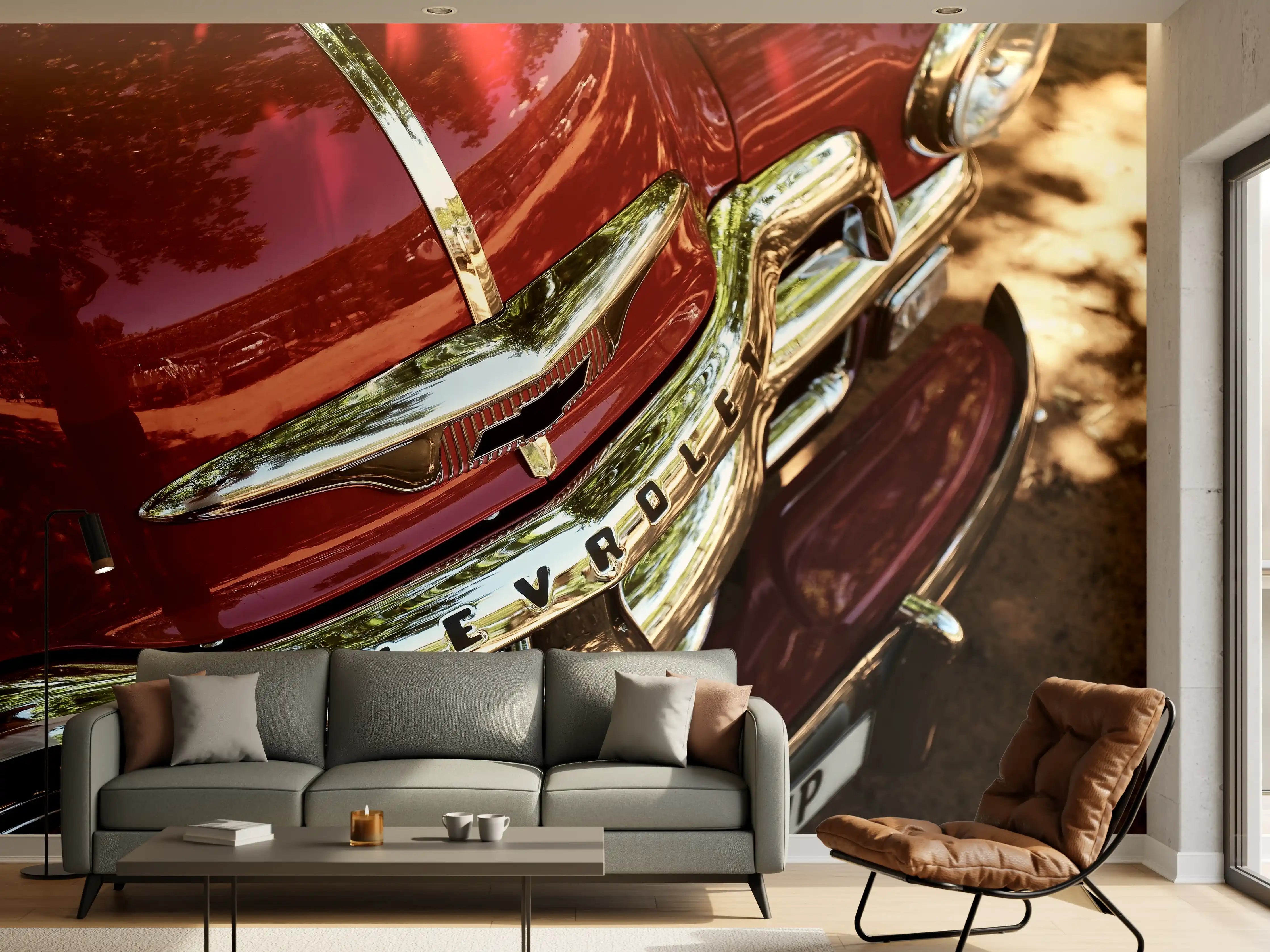 Wandverkleidung Wohnzimmer - Klassischer Chevrolet Retro-Auto in Rot