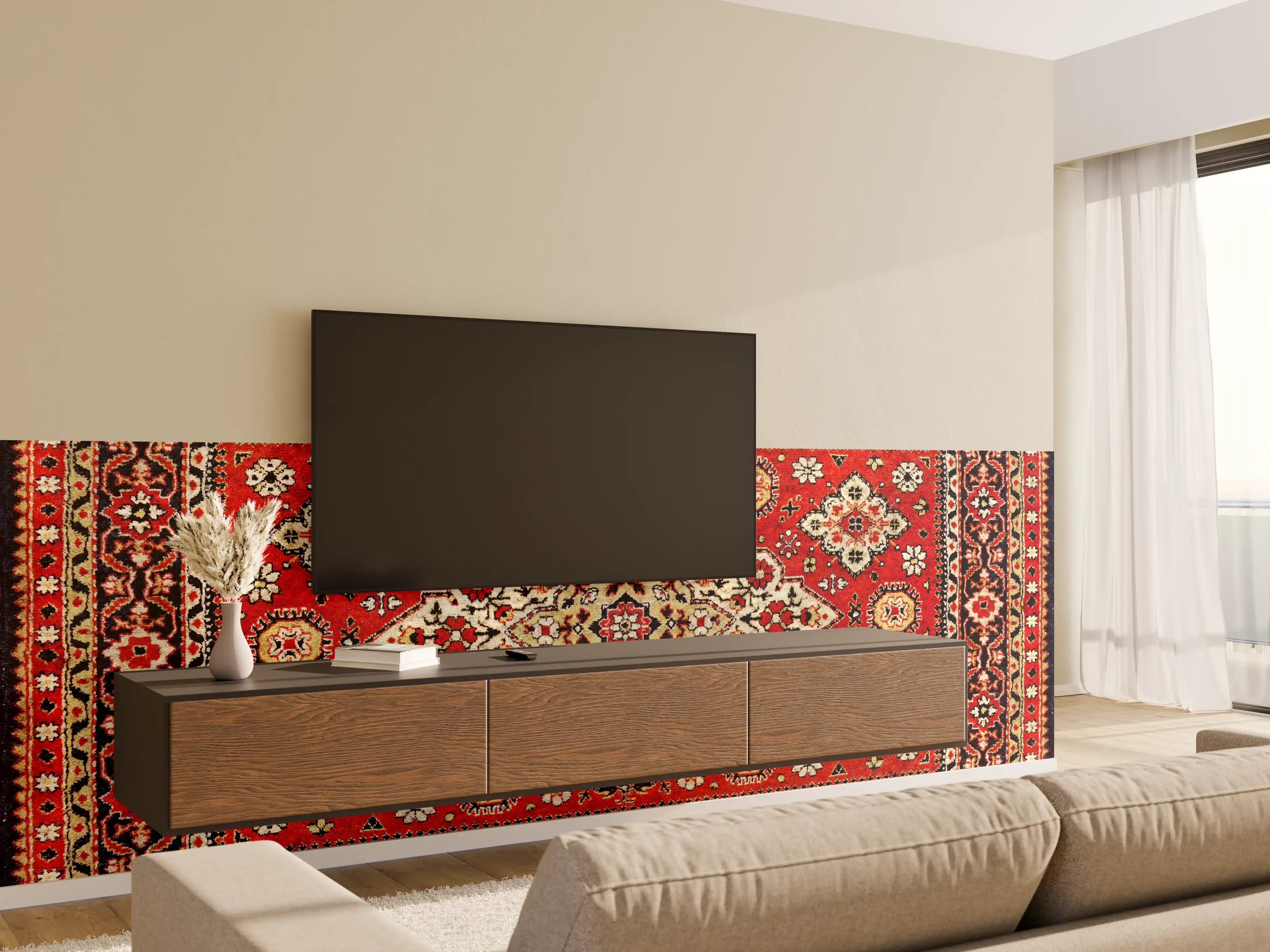 Wandverkleidung Wohnzimmer - Klassischer Orient-Teppich in Rot