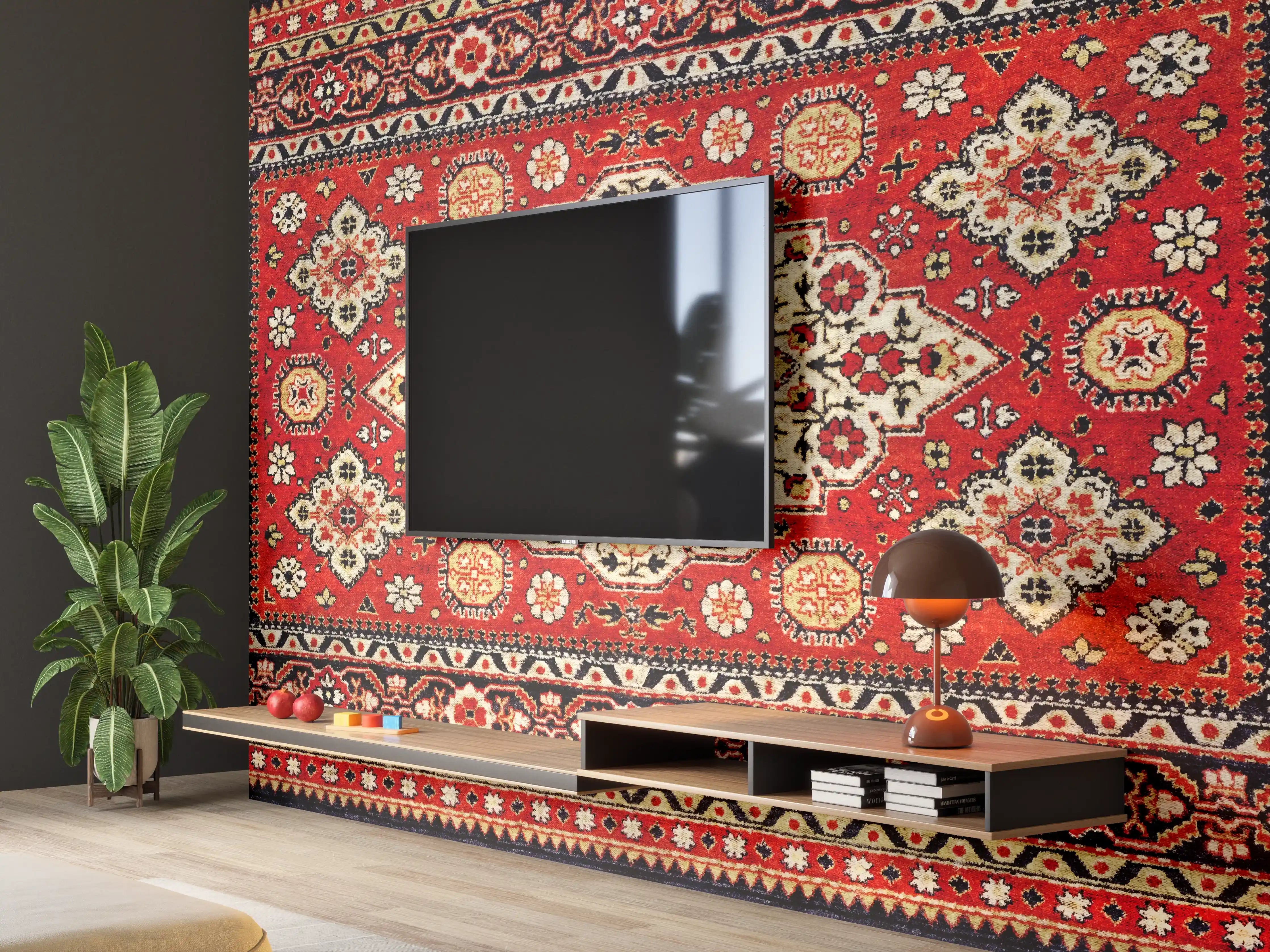 Wandverkleidung Wohnzimmer - Klassischer Orient-Teppich in Rot