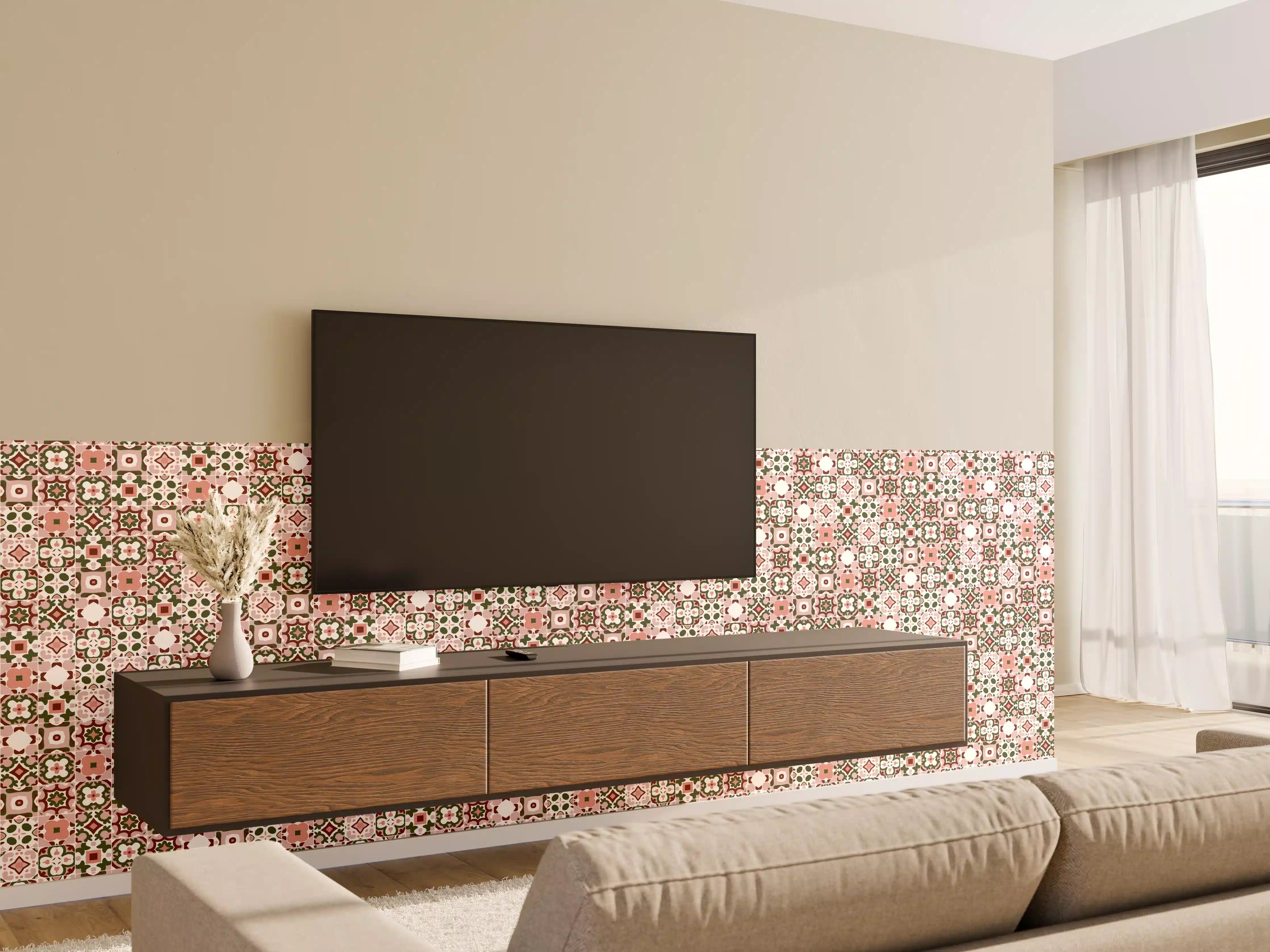 Wandverkleidung Wohnzimmer - Klassisches Mustermotiv mit zarten Farben
