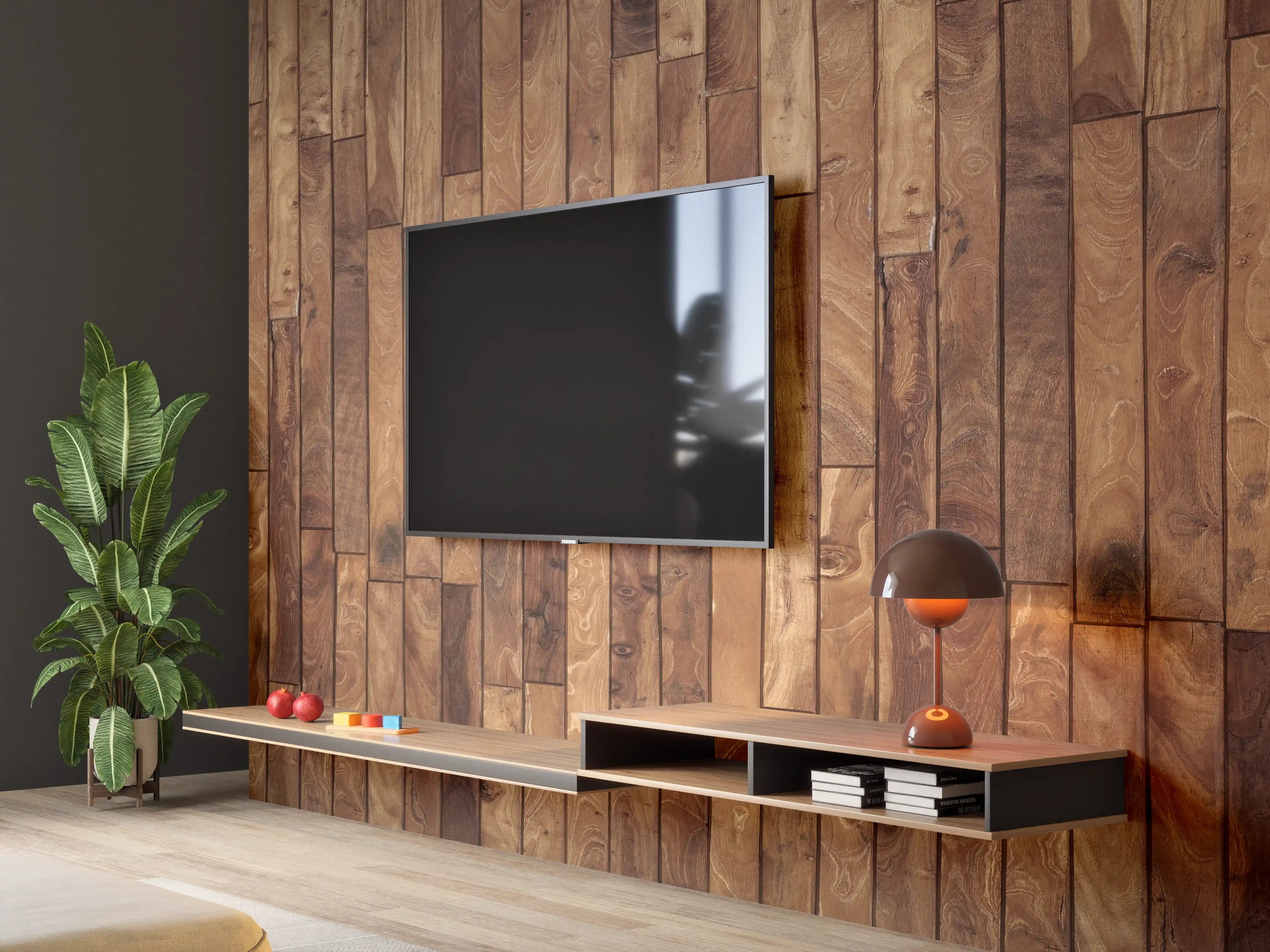 Wandverkleidung Wohnzimmer - Kleine Kiefernholzstücke