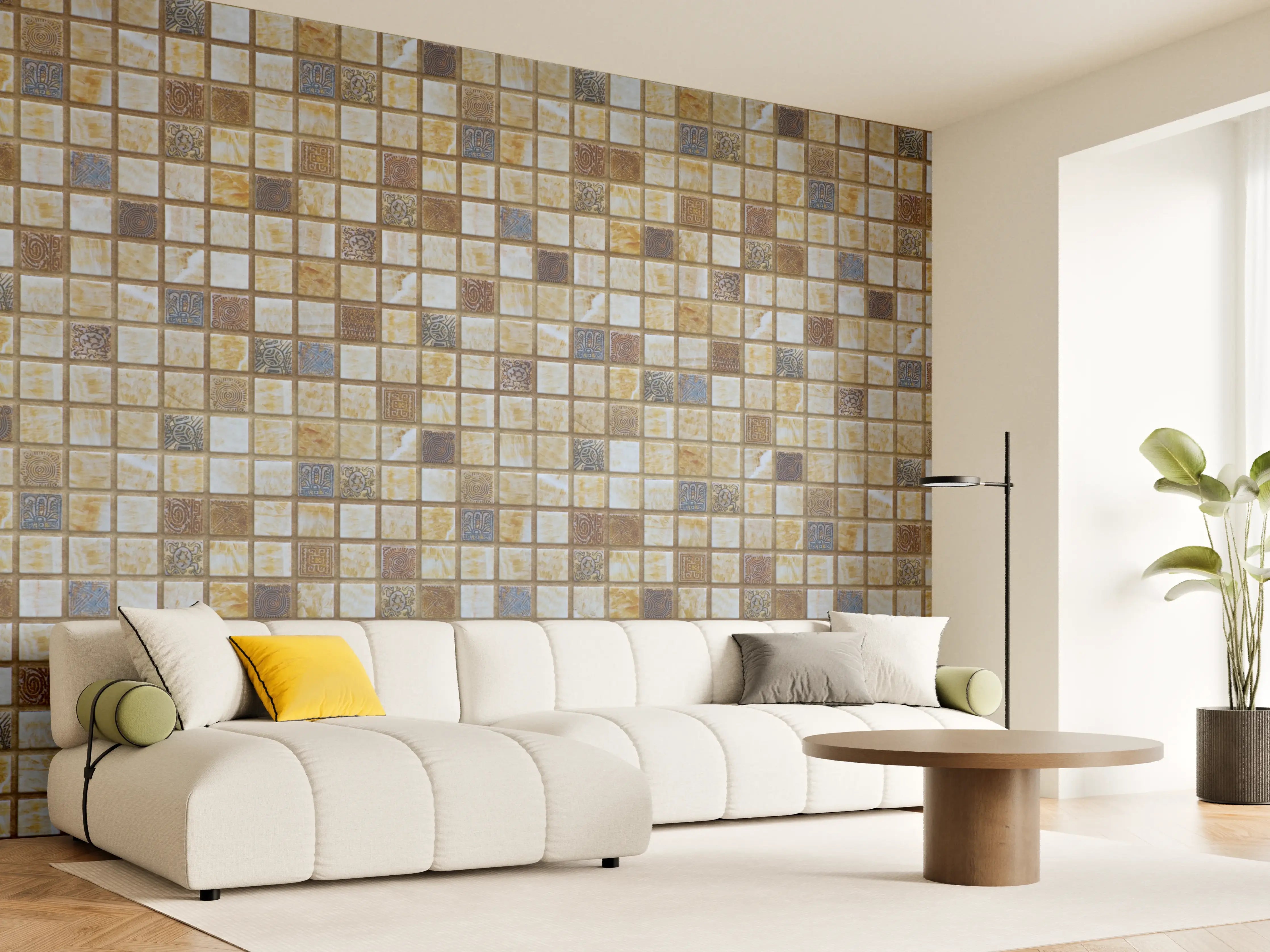 Wandverkleidung Wohnzimmer - Kleine bunte Mosaikfliesen