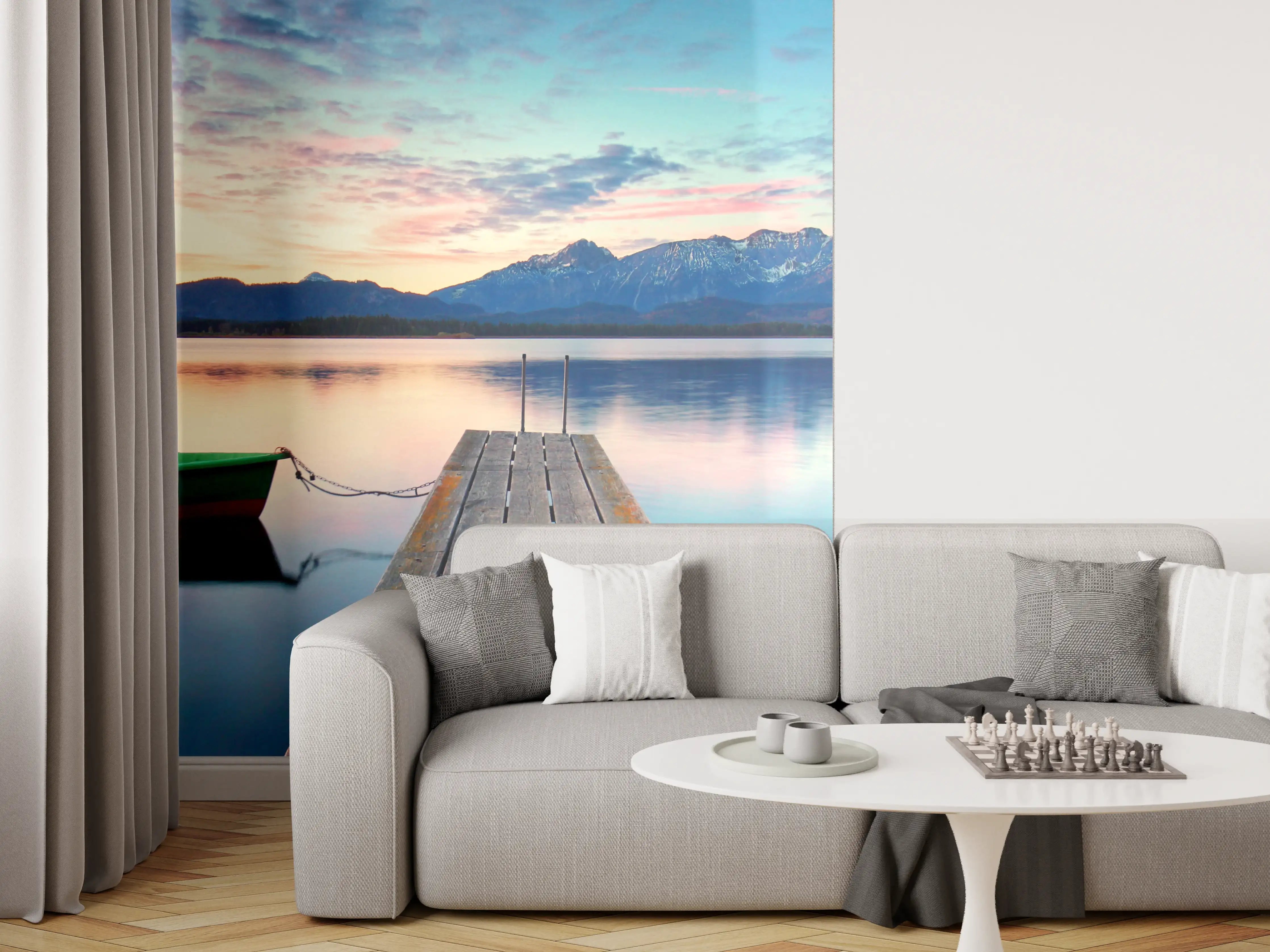 Wandverkleidung Wohnzimmer - Kleines Boot am Bergsee