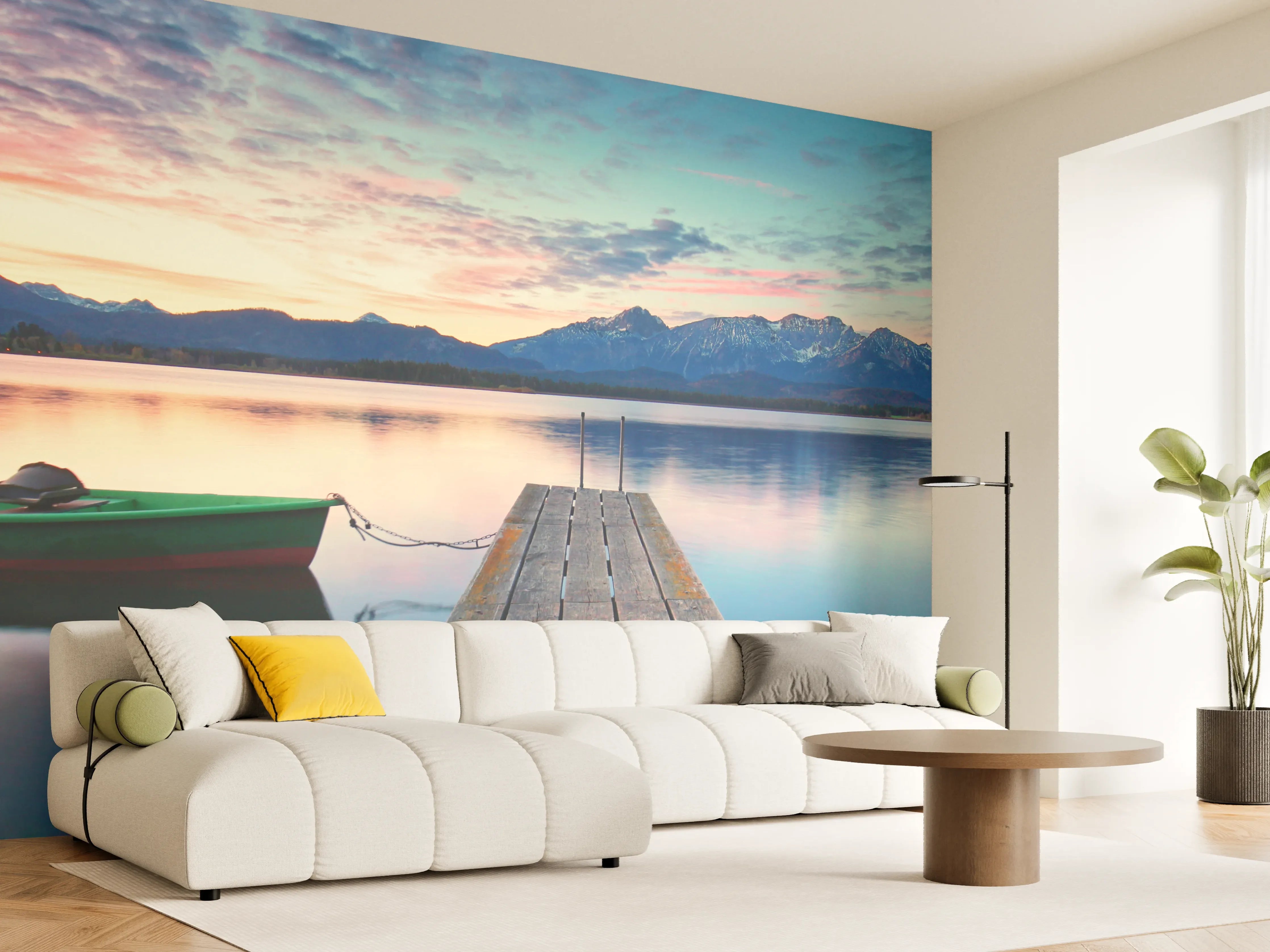 Wandverkleidung Wohnzimmer - Kleines Boot am Bergsee