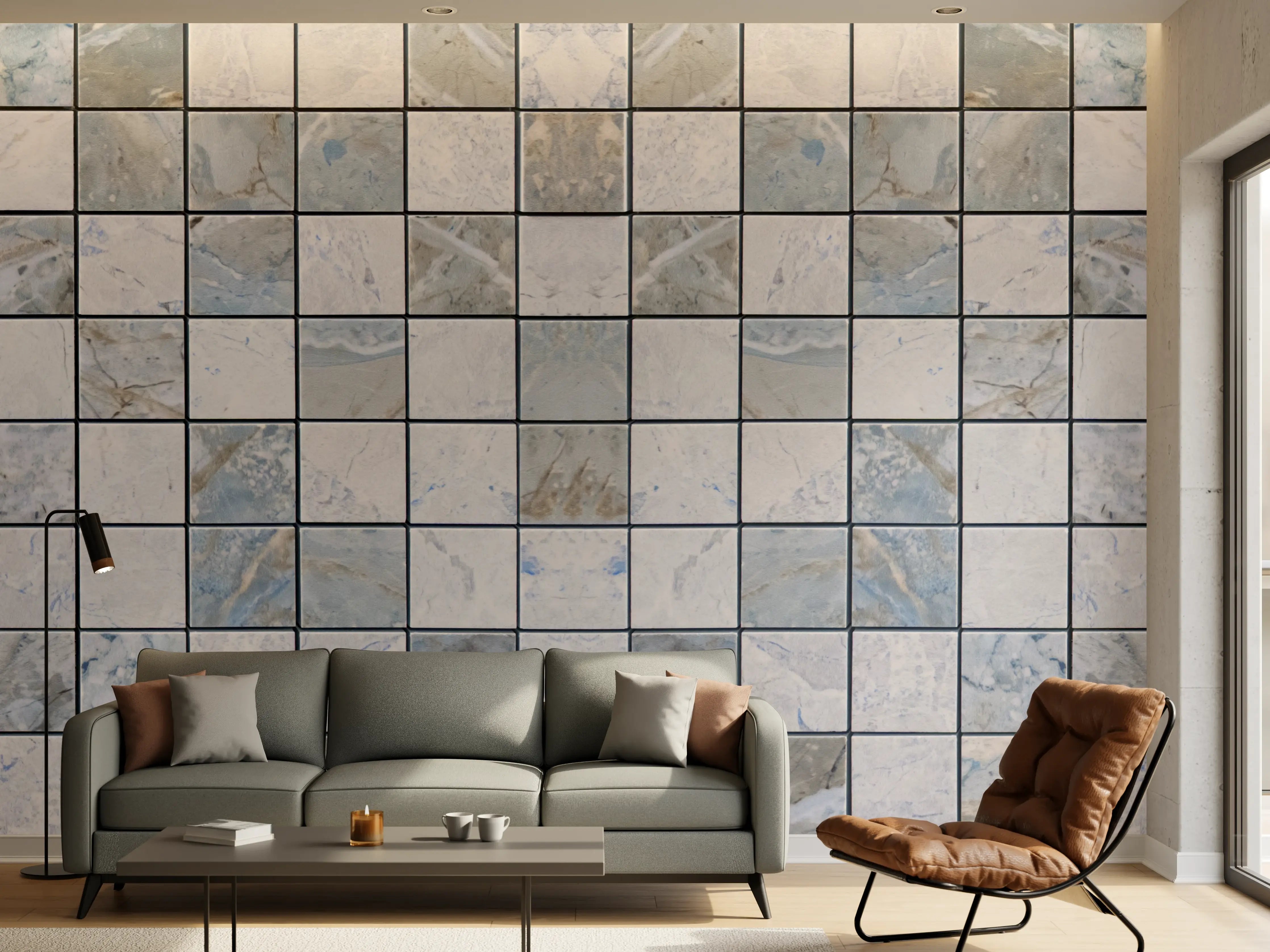 Wandverkleidung Wohnzimmer - Kleinsteinmosaik im Naturlook