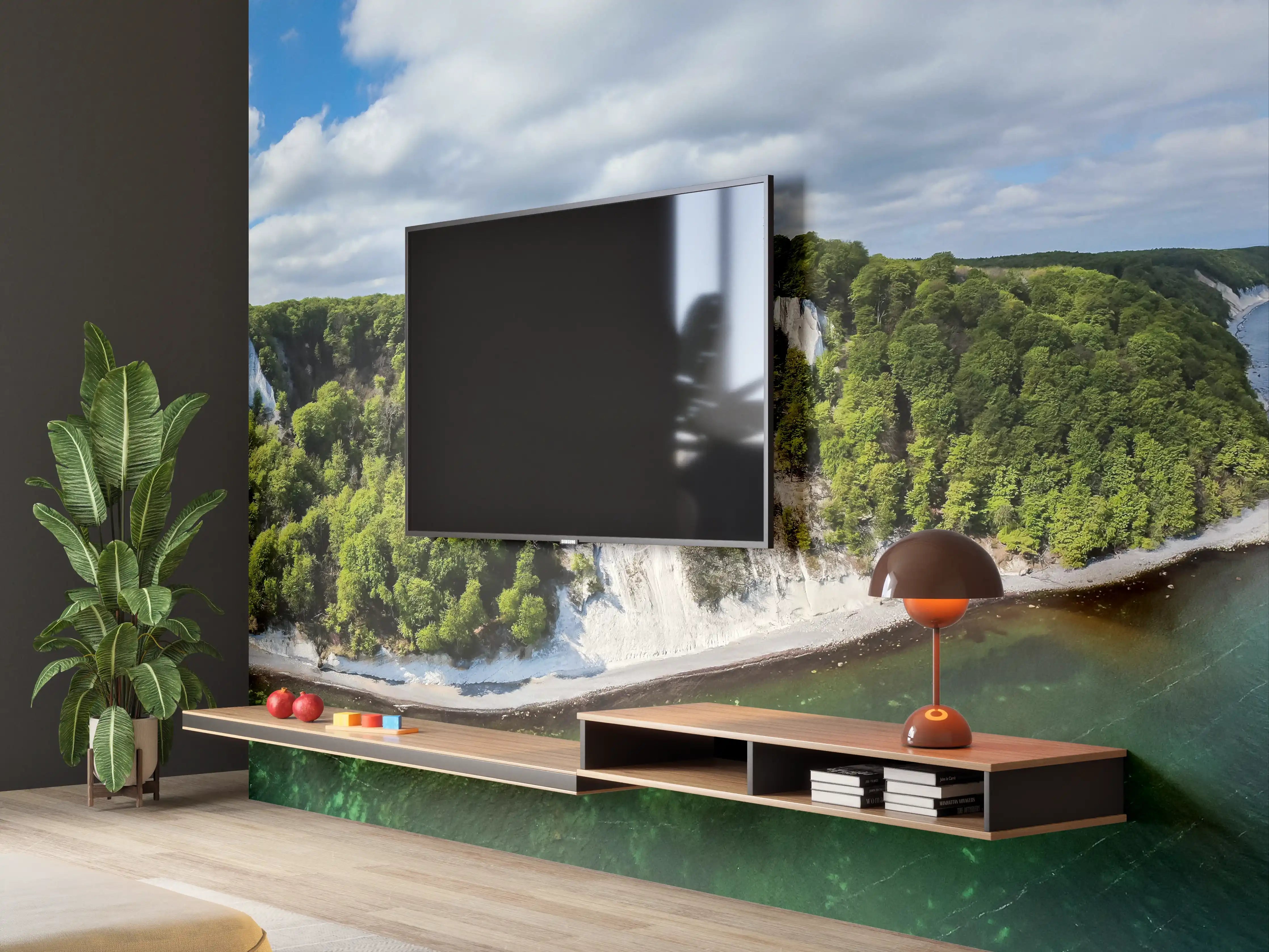Wandverkleidung Wohnzimmer - Kliff und Wald an der Küste