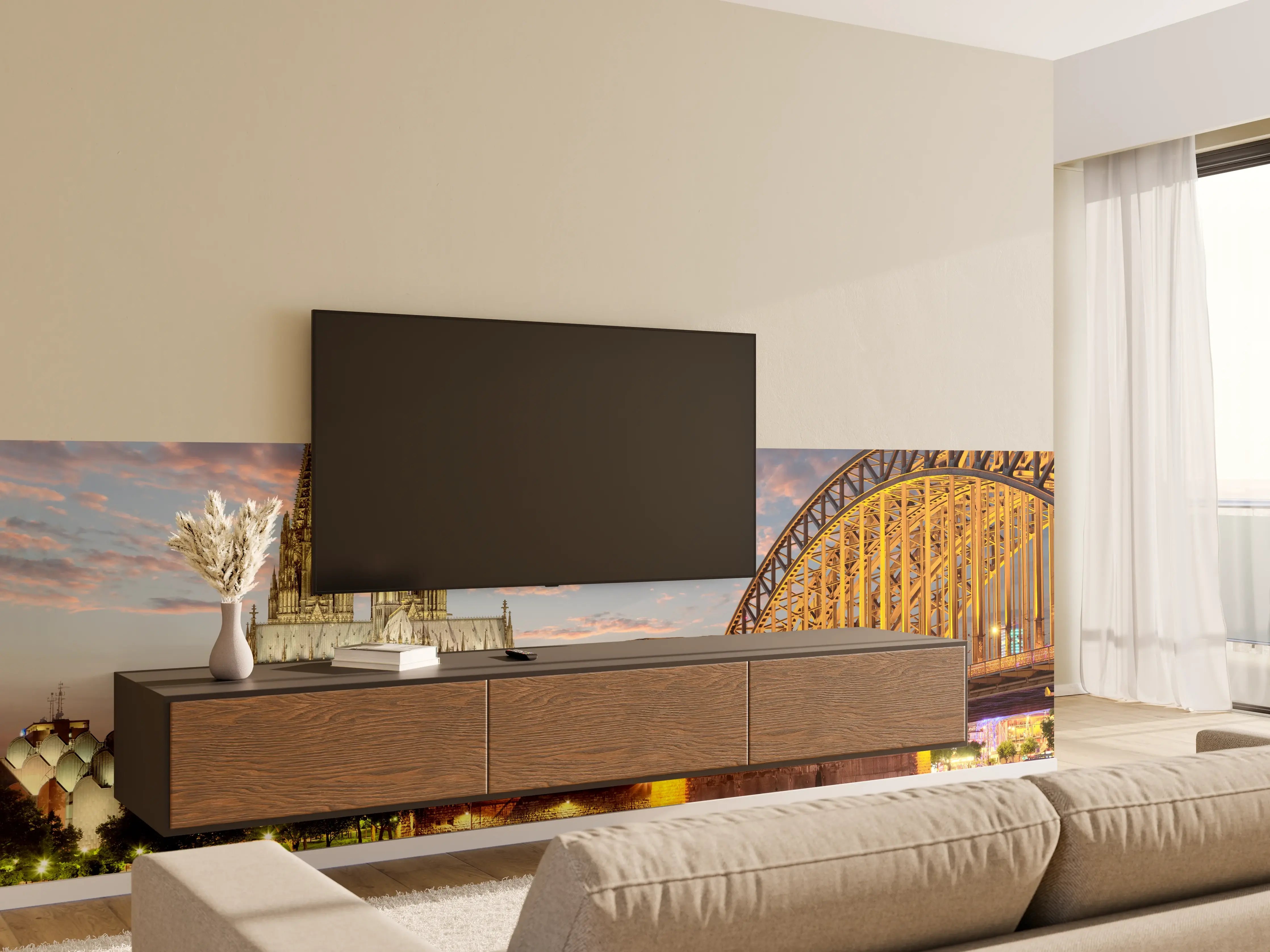 Wandverkleidung Wohnzimmer - Kölner Dom bei Sonnenuntergang