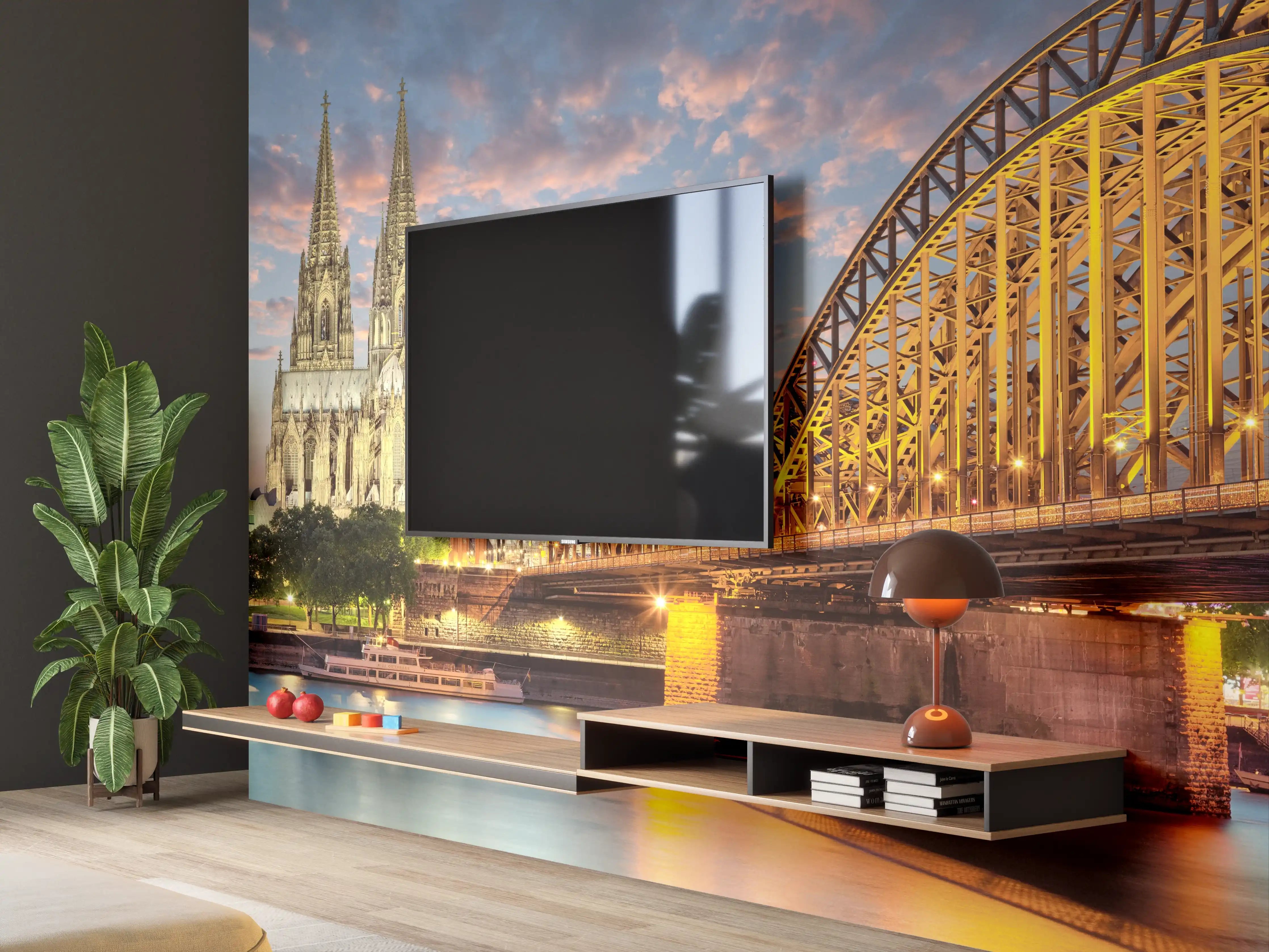 Wandverkleidung Wohnzimmer - Kölner Dom bei Sonnenuntergang