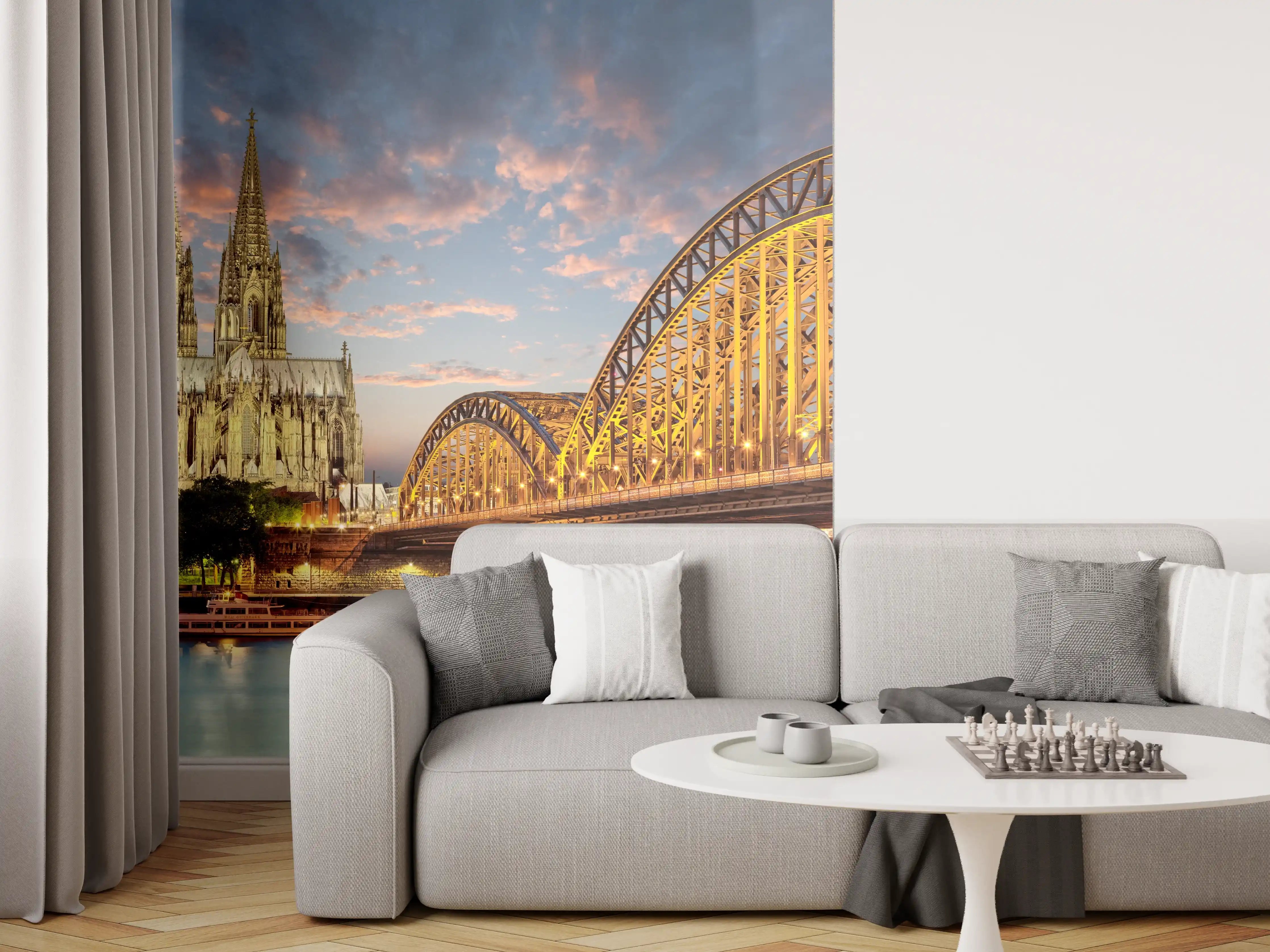 Wandverkleidung Wohnzimmer - Kölner Dom bei Sonnenuntergang
