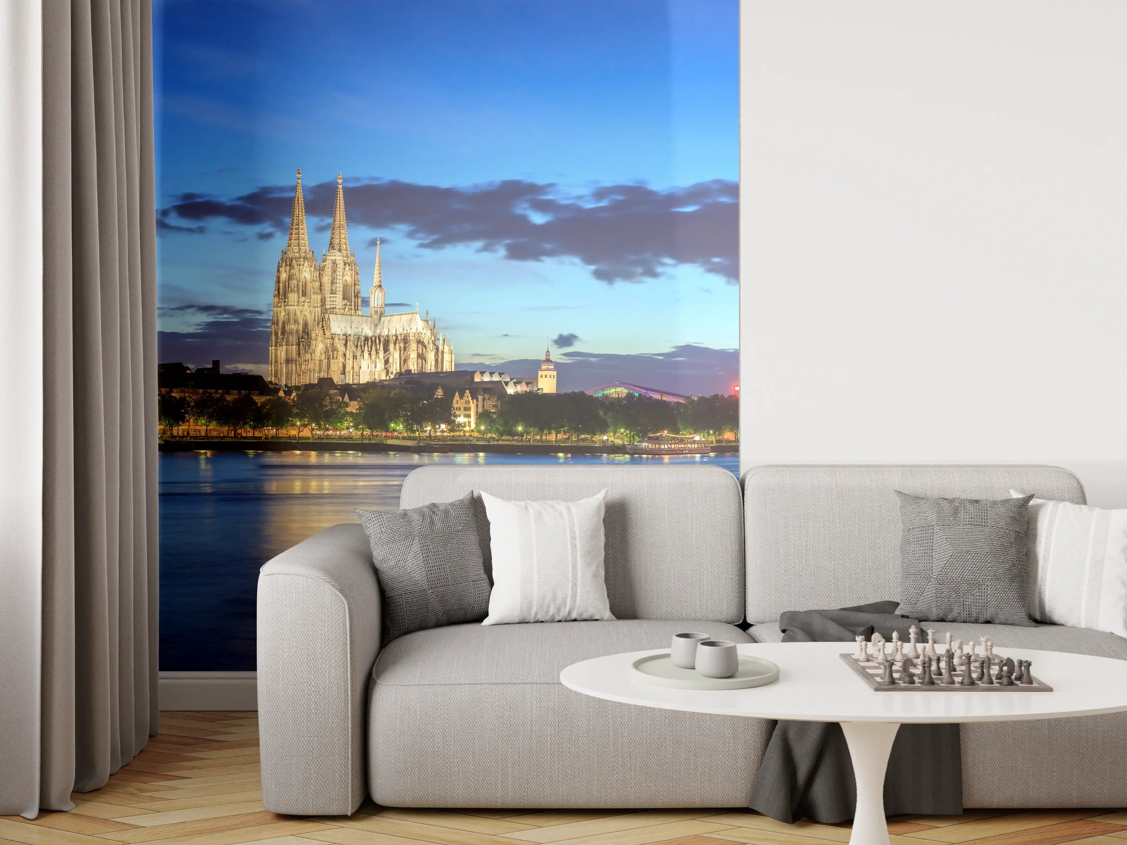 Wandverkleidung Wohnzimmer - Kölner Skyline - Nachts