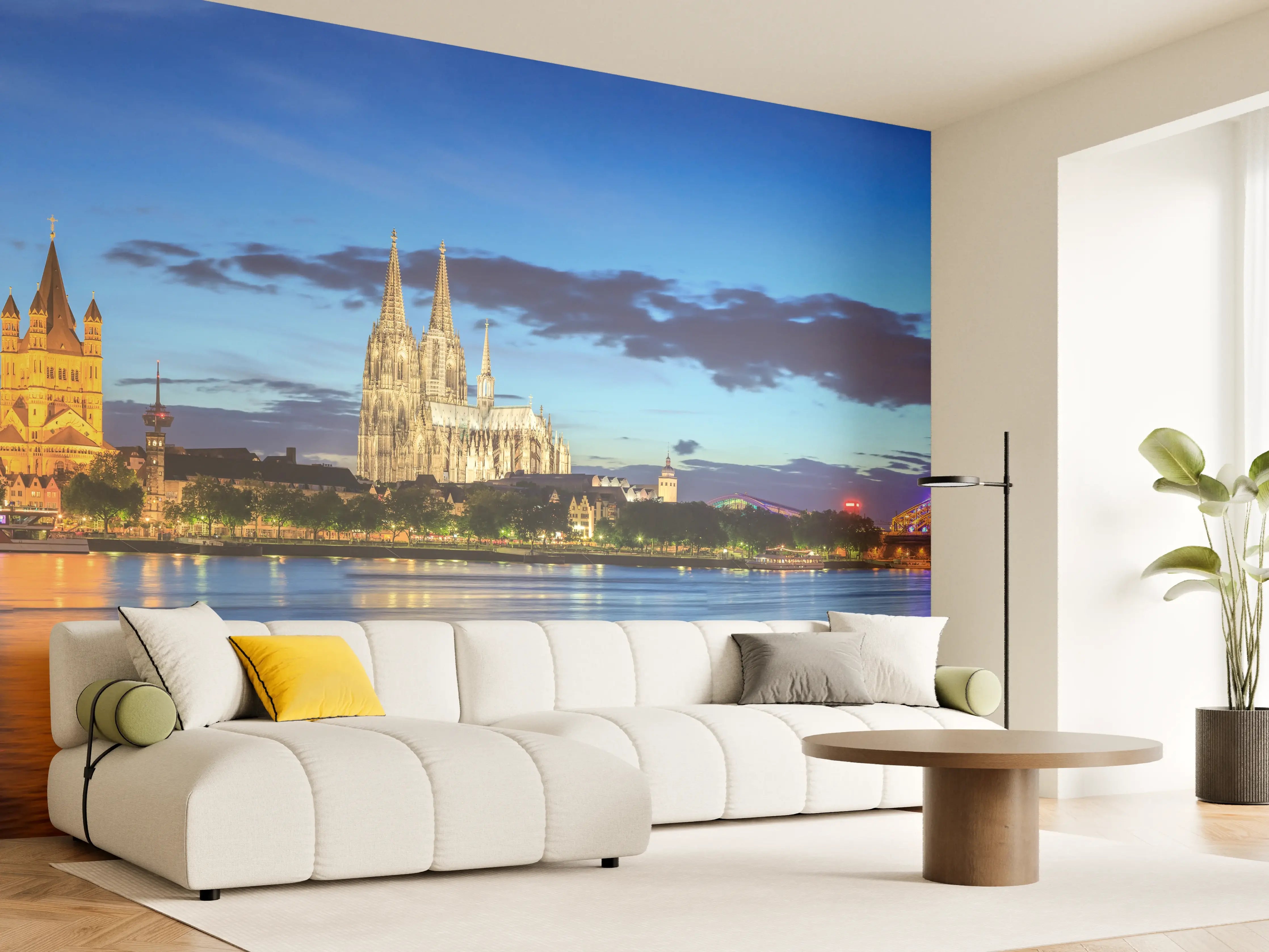 Wandverkleidung Wohnzimmer - Kölner Skyline - Nachts