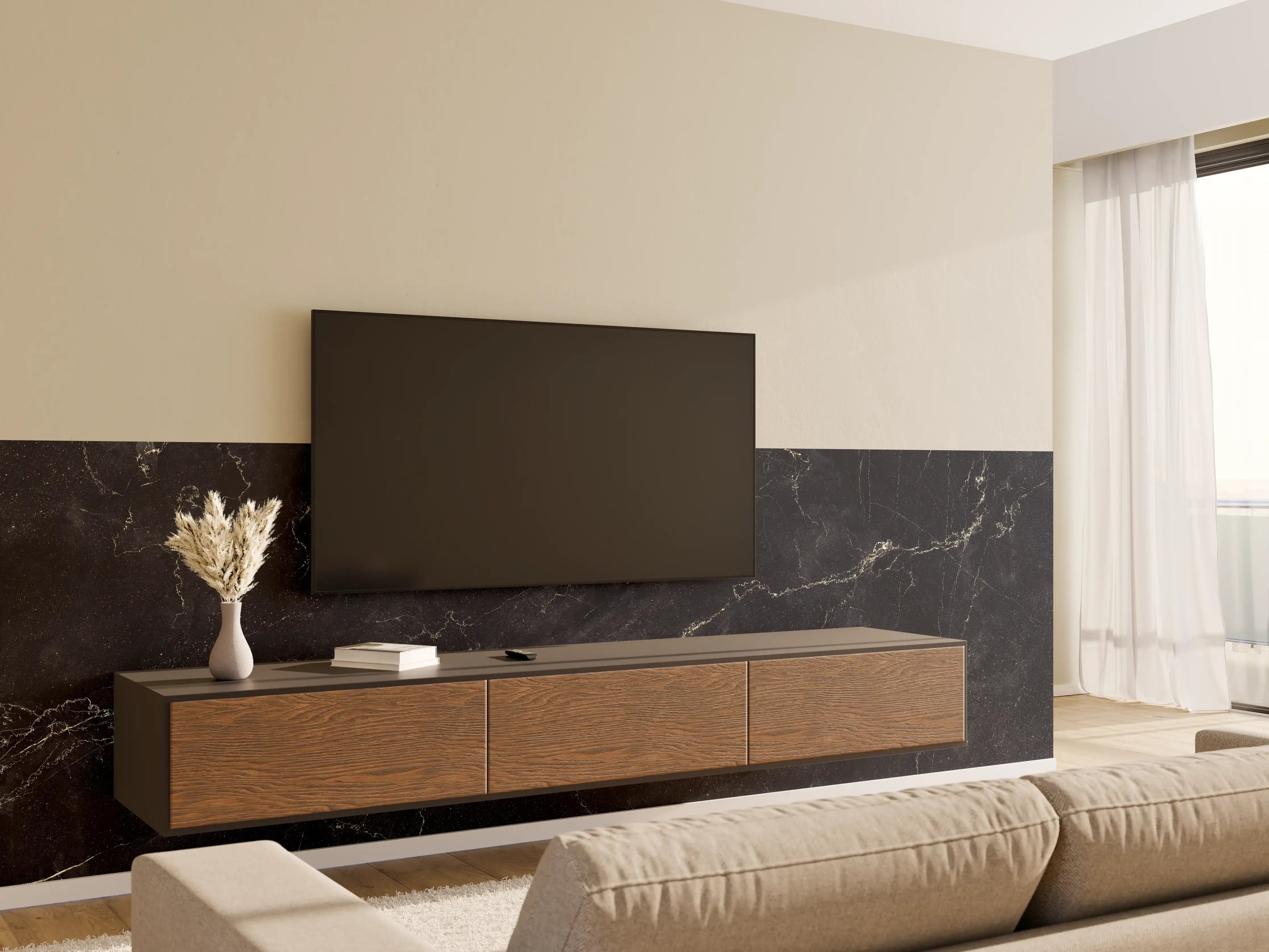 Wandverkleidung Wohnzimmer - Königlicher schwarz-goldener Marmor