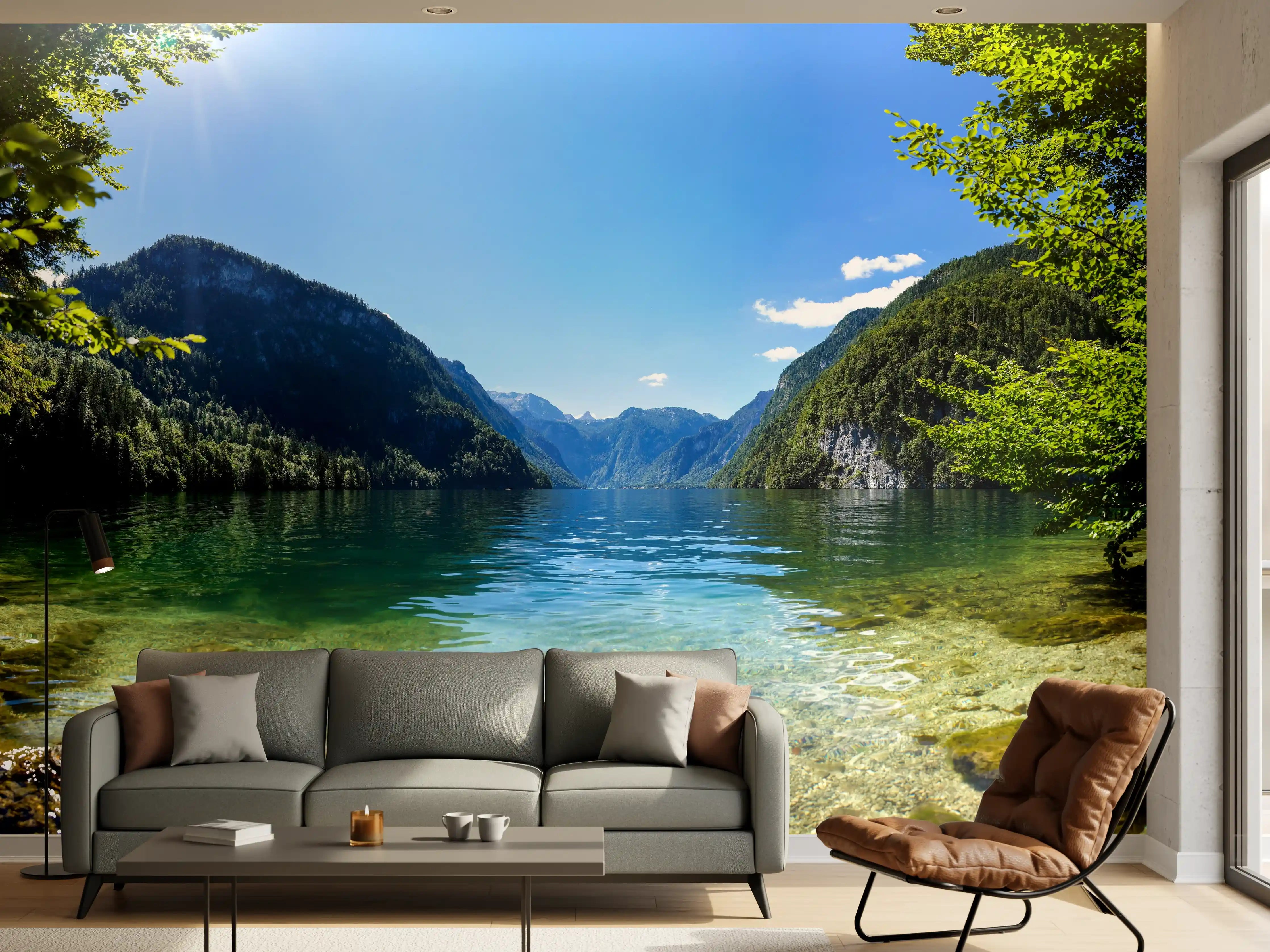 Wandverkleidung Wohnzimmer - Königsee & Berge in Alpen