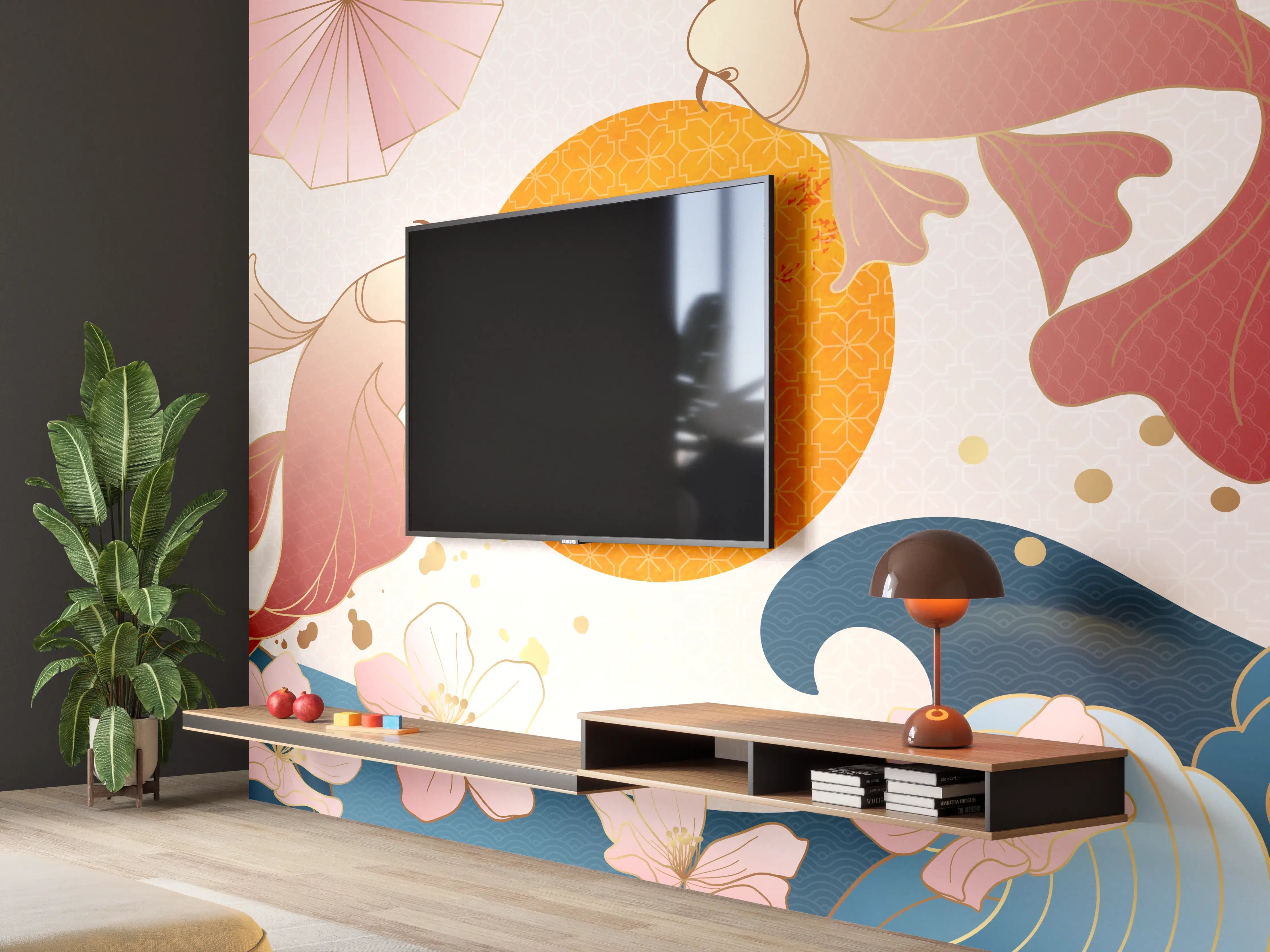 Wandverkleidung Wohnzimmer - Koi-Karpfen-Ornament-Grafik