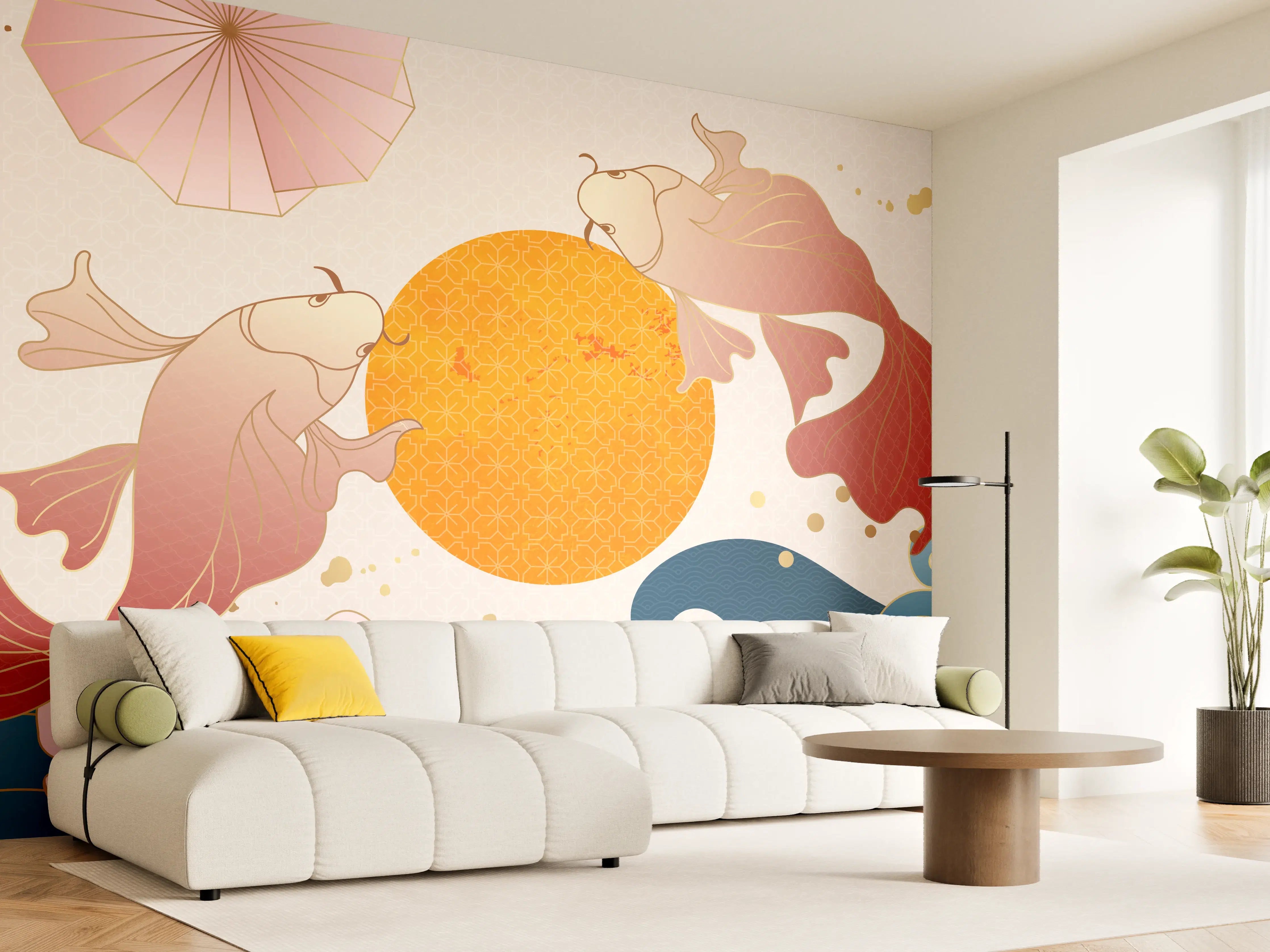 Wandverkleidung Wohnzimmer - Koi-Karpfen-Ornament-Grafik