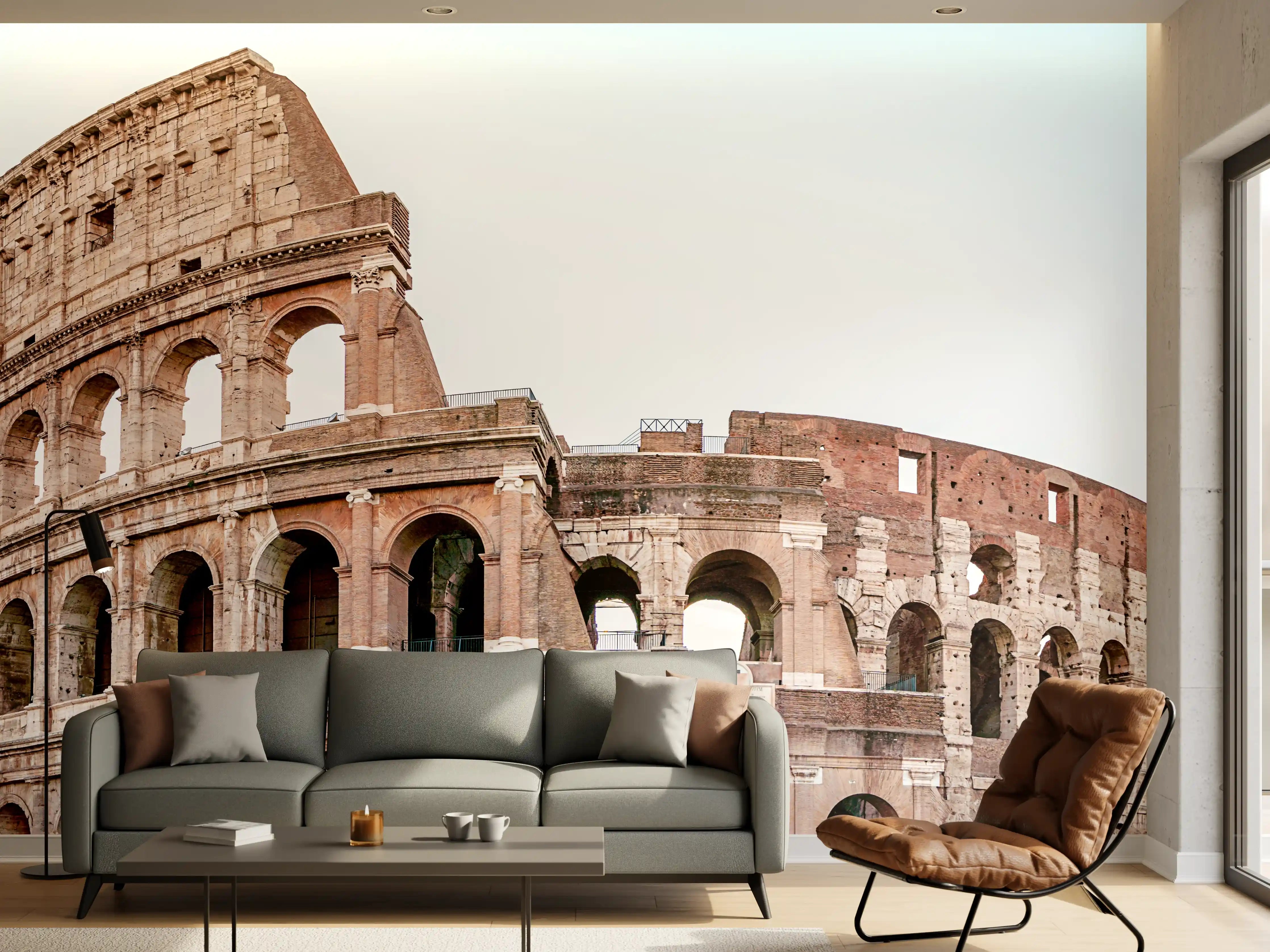 Wandverkleidung Wohnzimmer - Kolosseum Panorama Rom Beige-Blau
