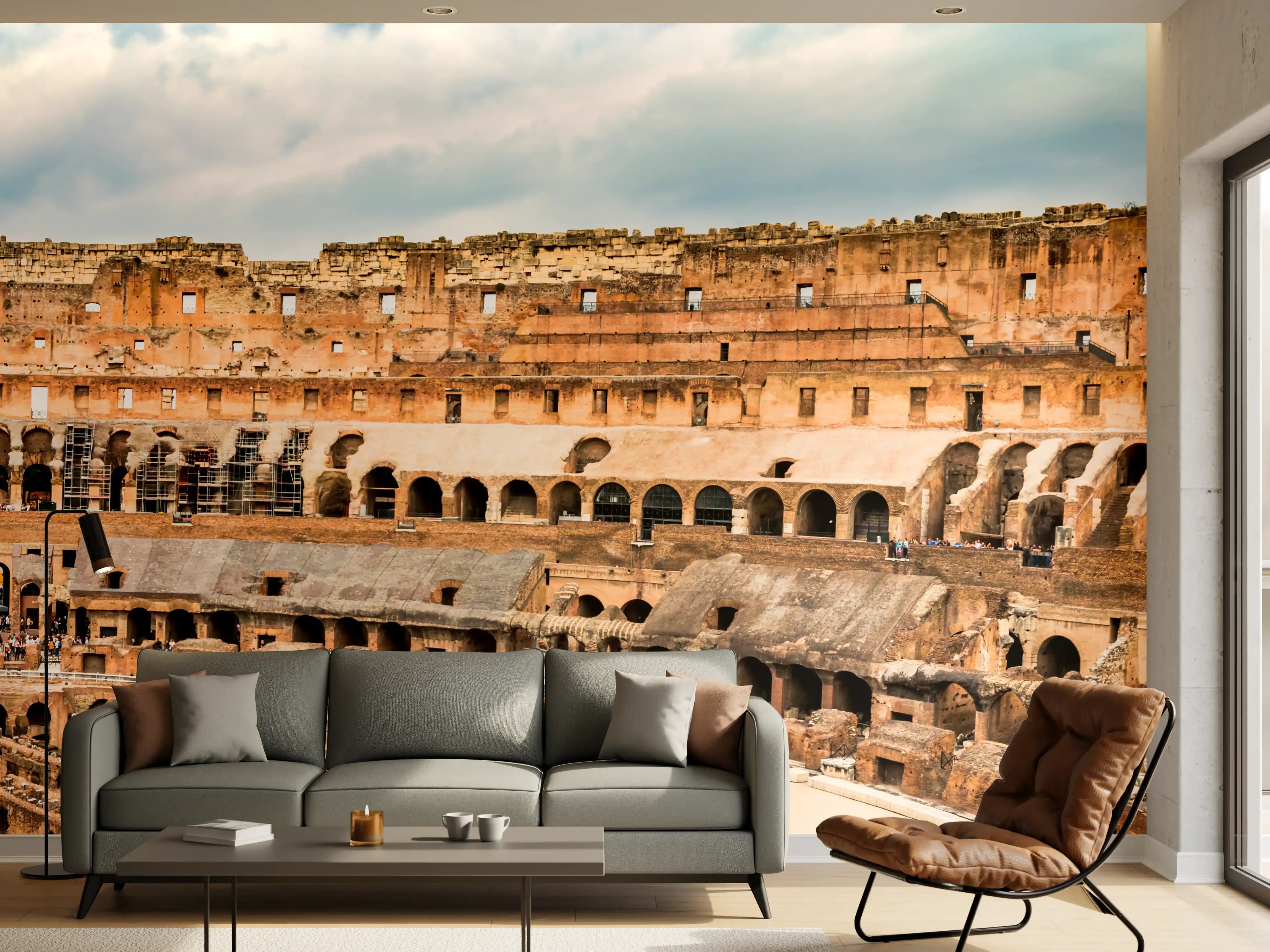 Wandverkleidung Wohnzimmer - Kolosseum Panorama in Beige