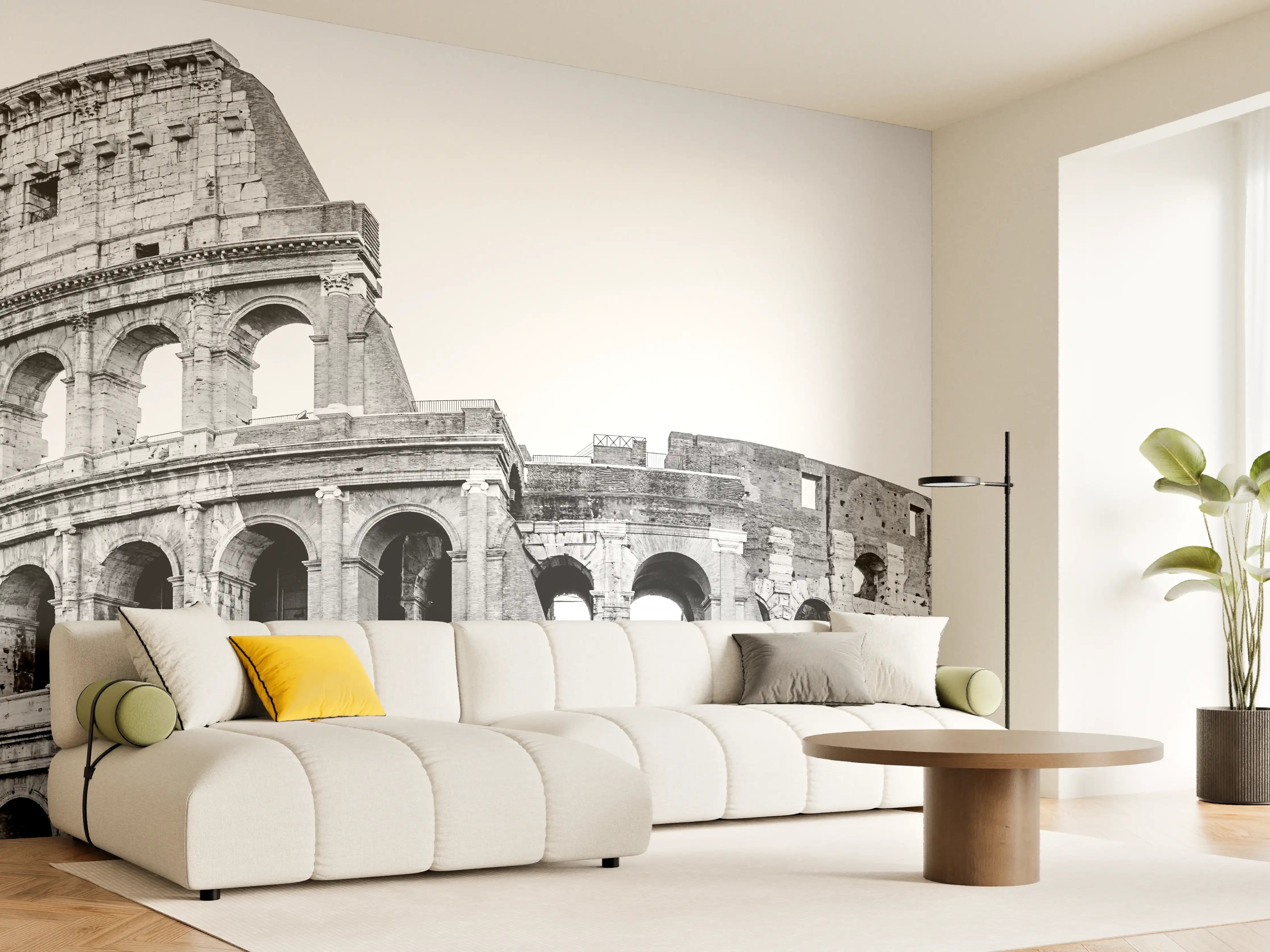 Wandverkleidung Wohnzimmer - Kolosseum Schwarz-Weiß Panorama
