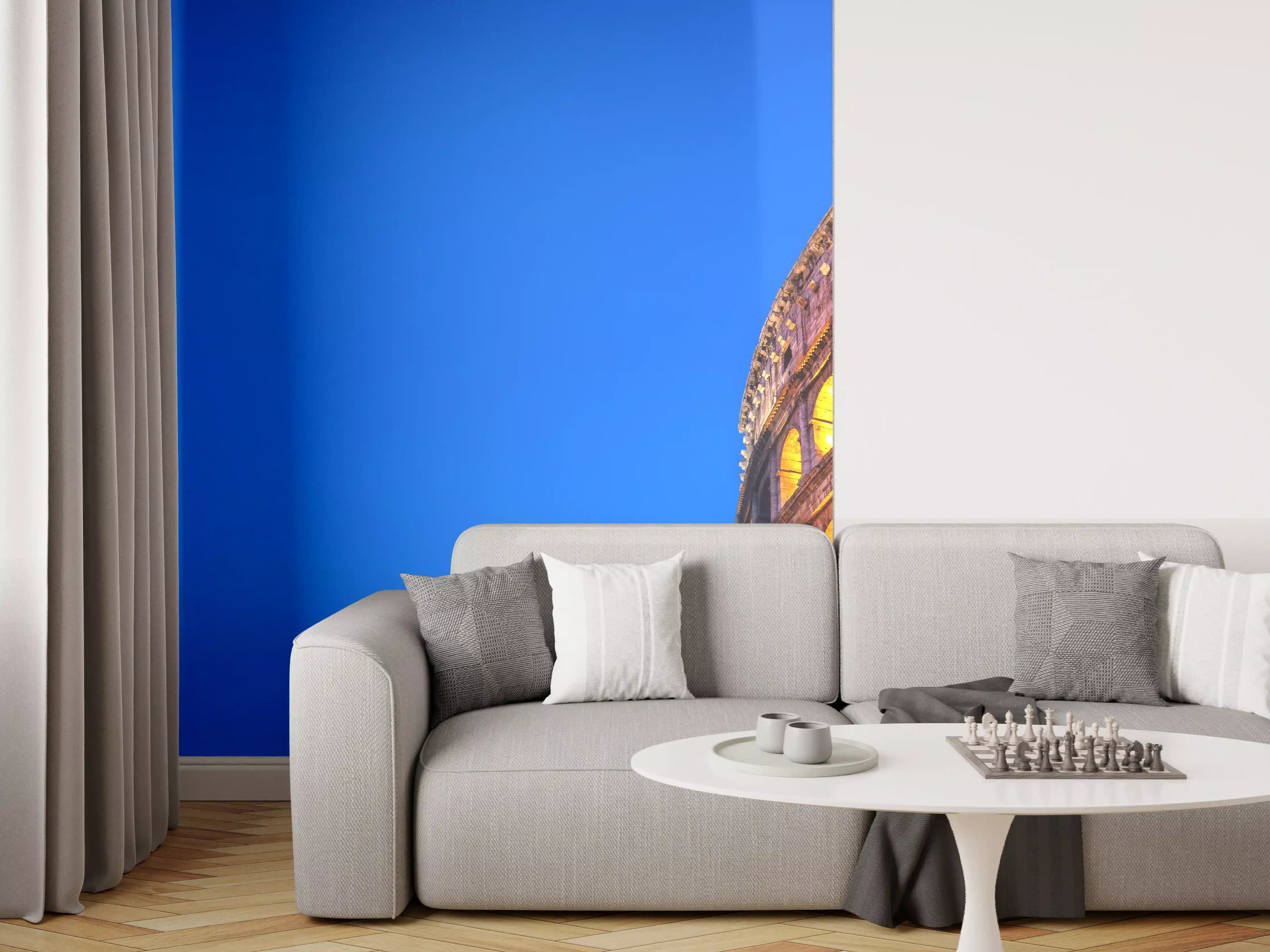 Wandverkleidung Wohnzimmer - Kolosseum bei Nacht Blau-Orange