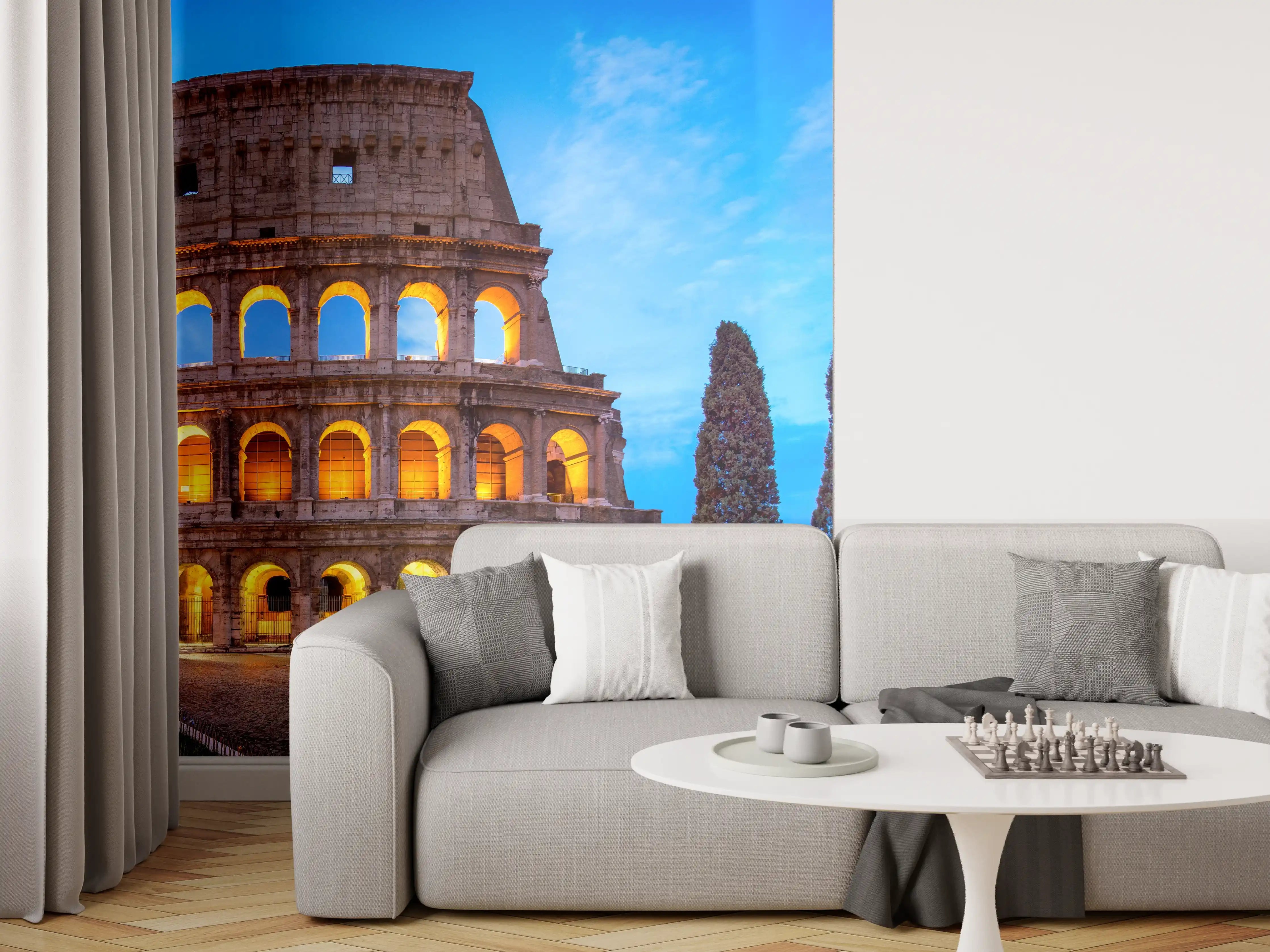Wandverkleidung Wohnzimmer - Kolosseum in Rom Panorama bei Nacht