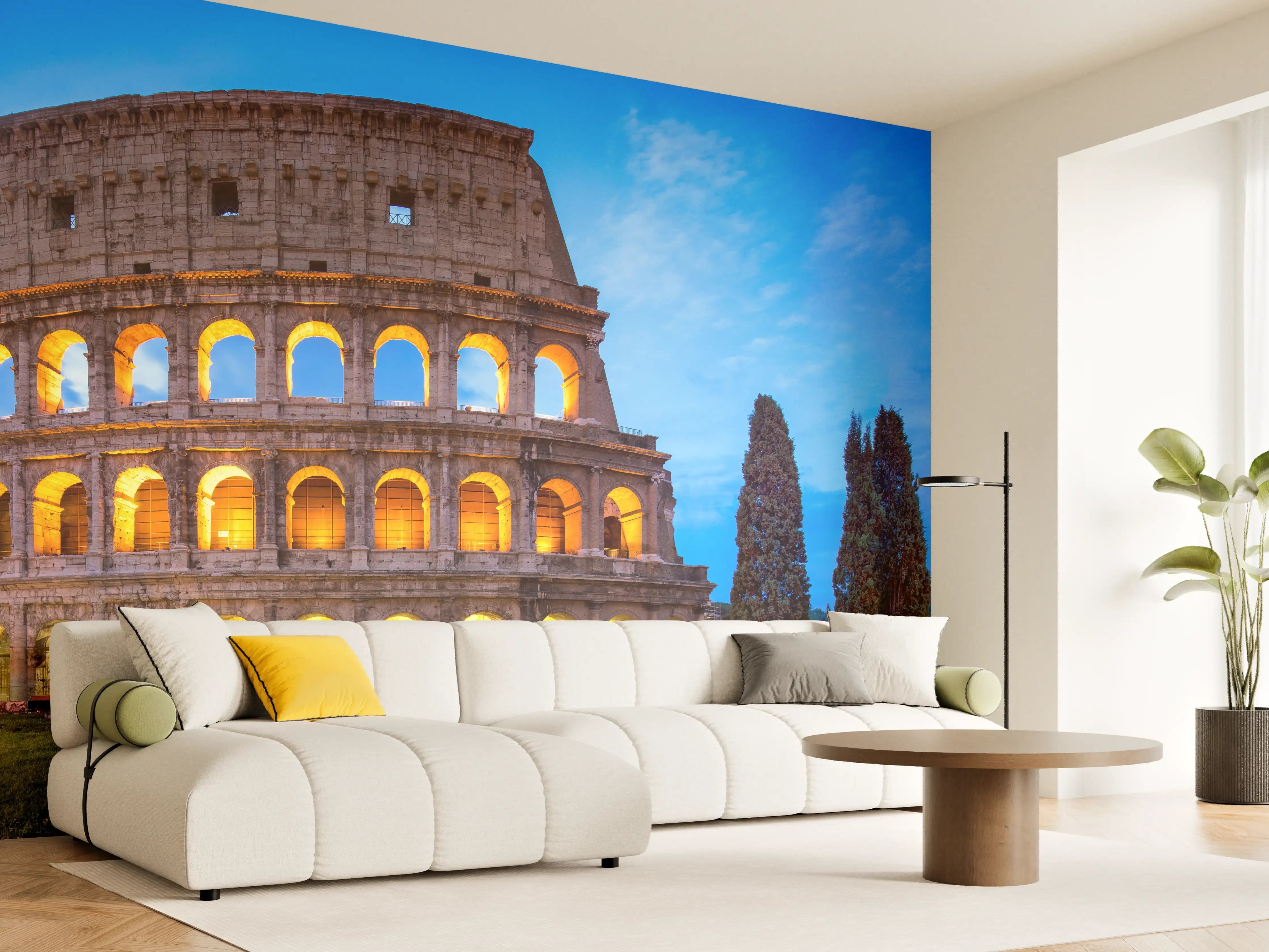 Wandverkleidung Wohnzimmer - Kolosseum in Rom Panorama bei Nacht
