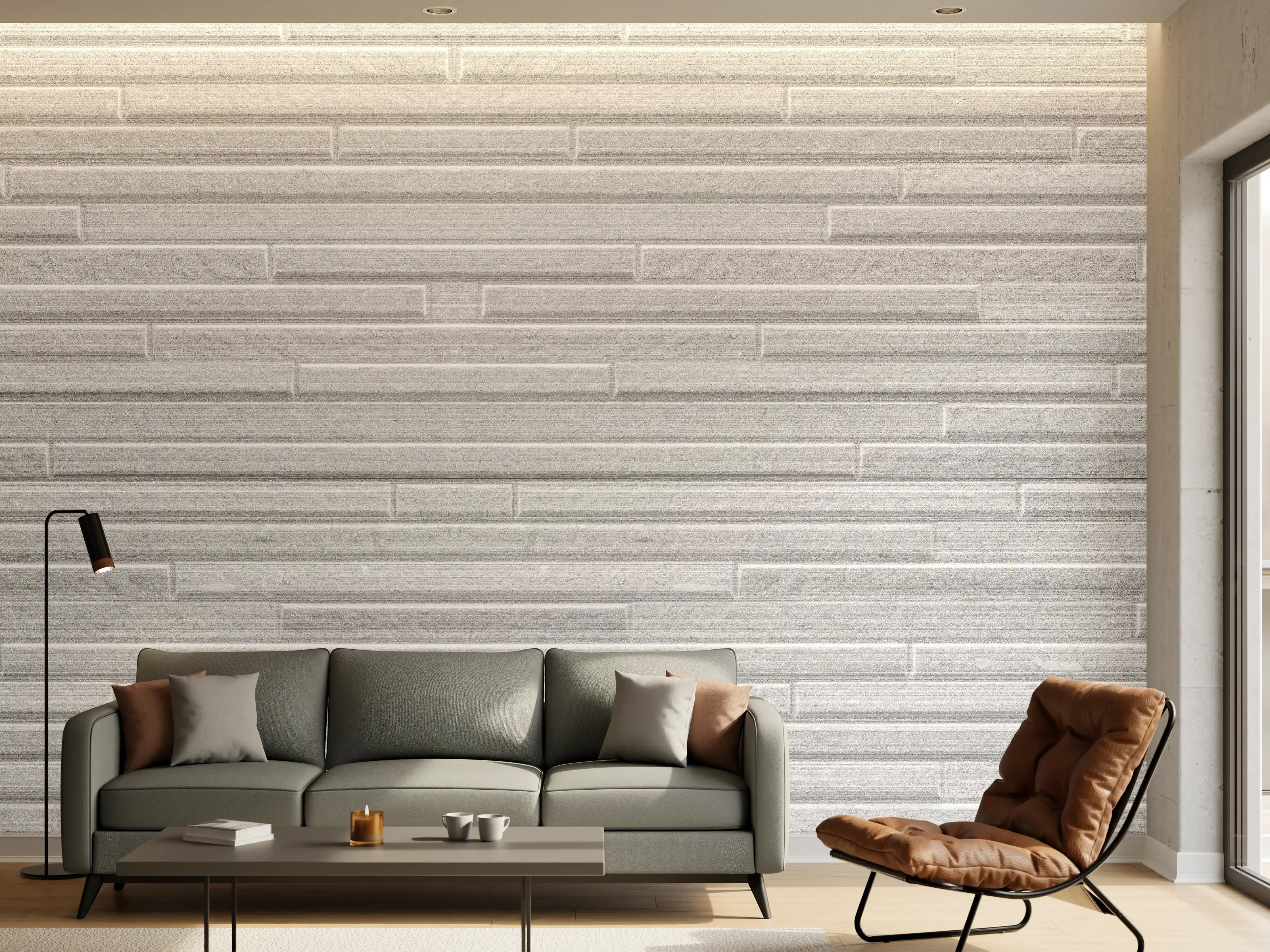 Wandverkleidung Wohnzimmer - Konstruktion der modernen weißen Steinwand