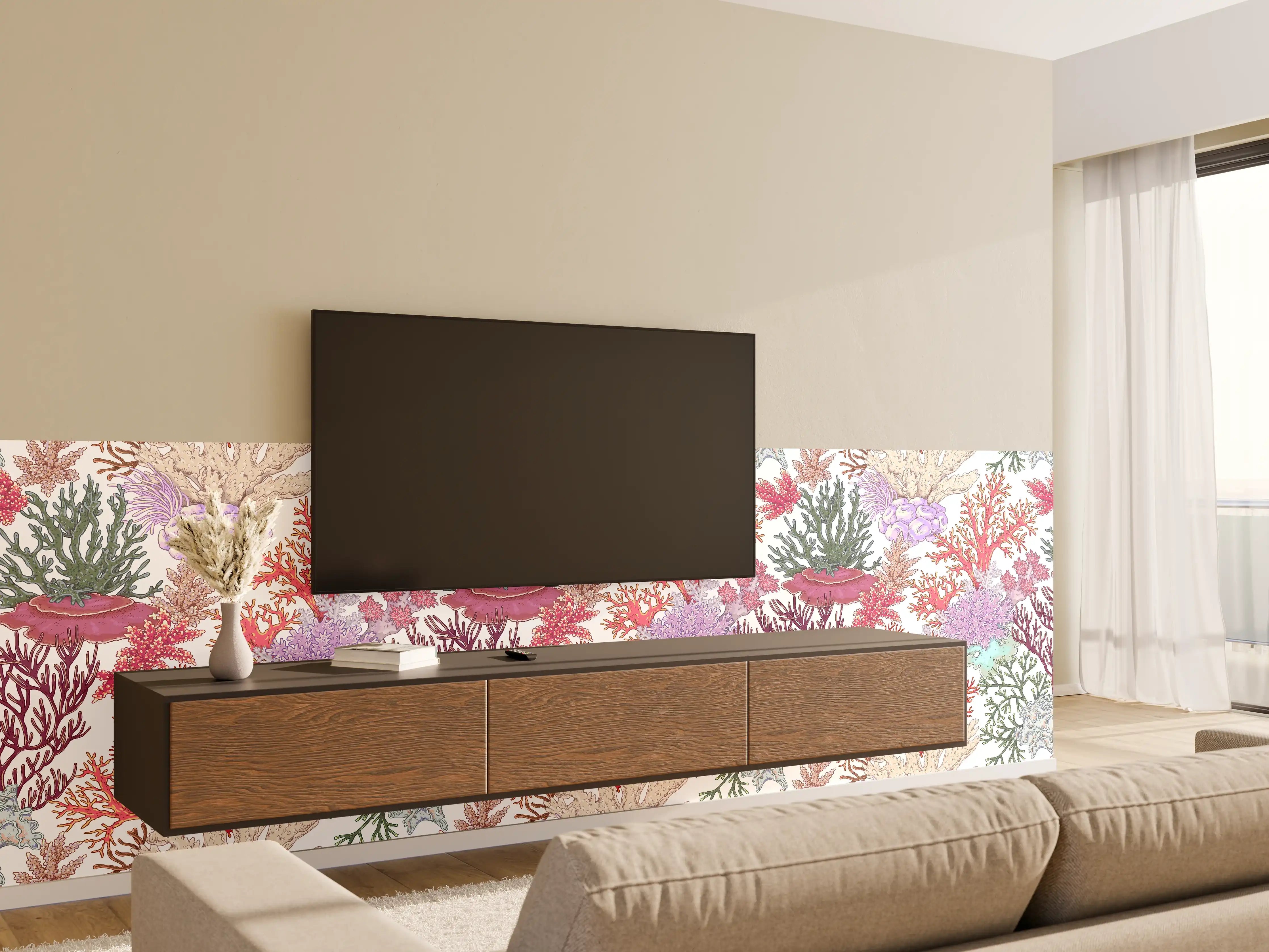 Wandverkleidung Wohnzimmer - Korallenmuster Rosa-Beige