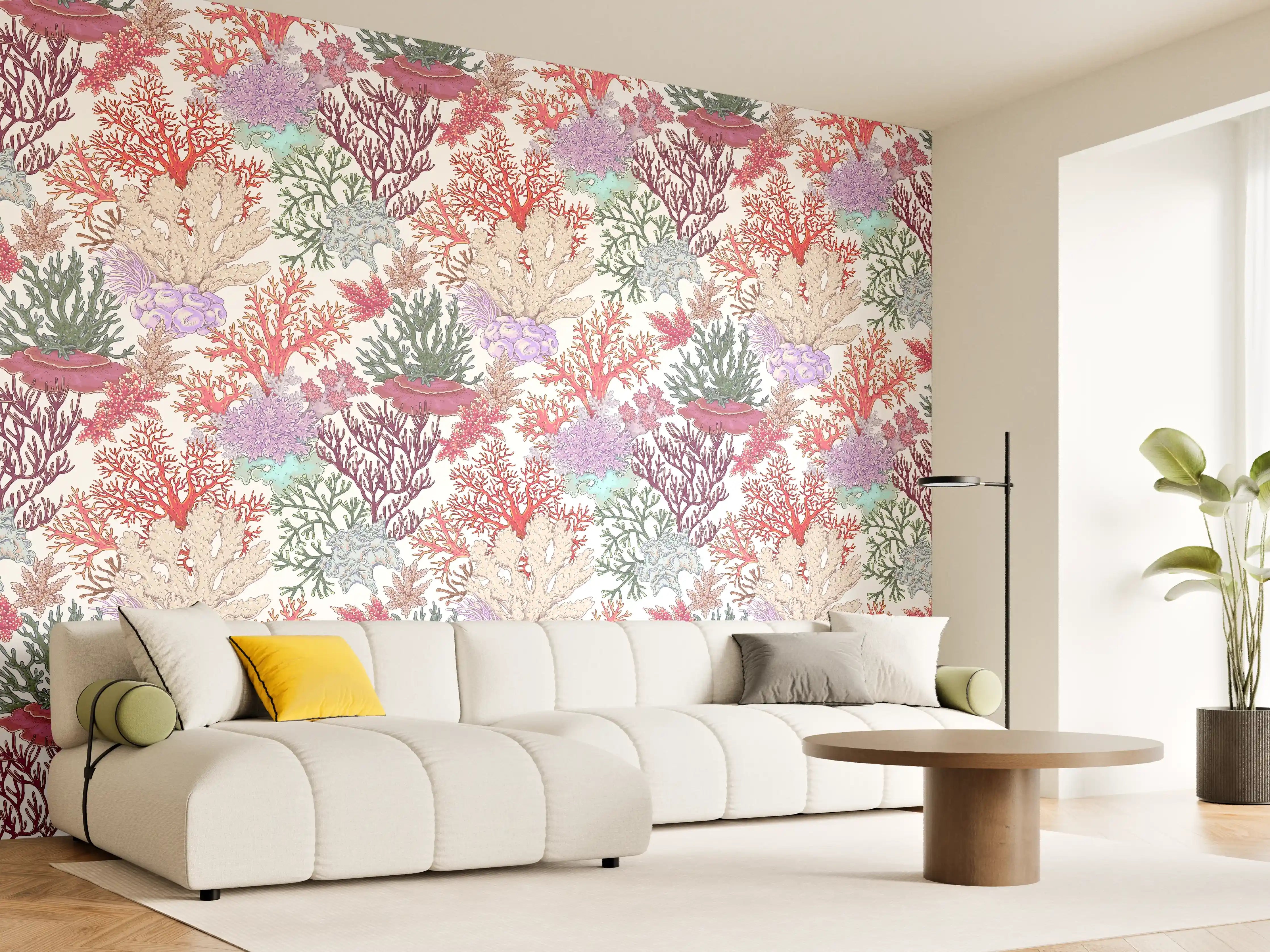 Wandverkleidung Wohnzimmer - Korallenmuster Rosa-Beige
