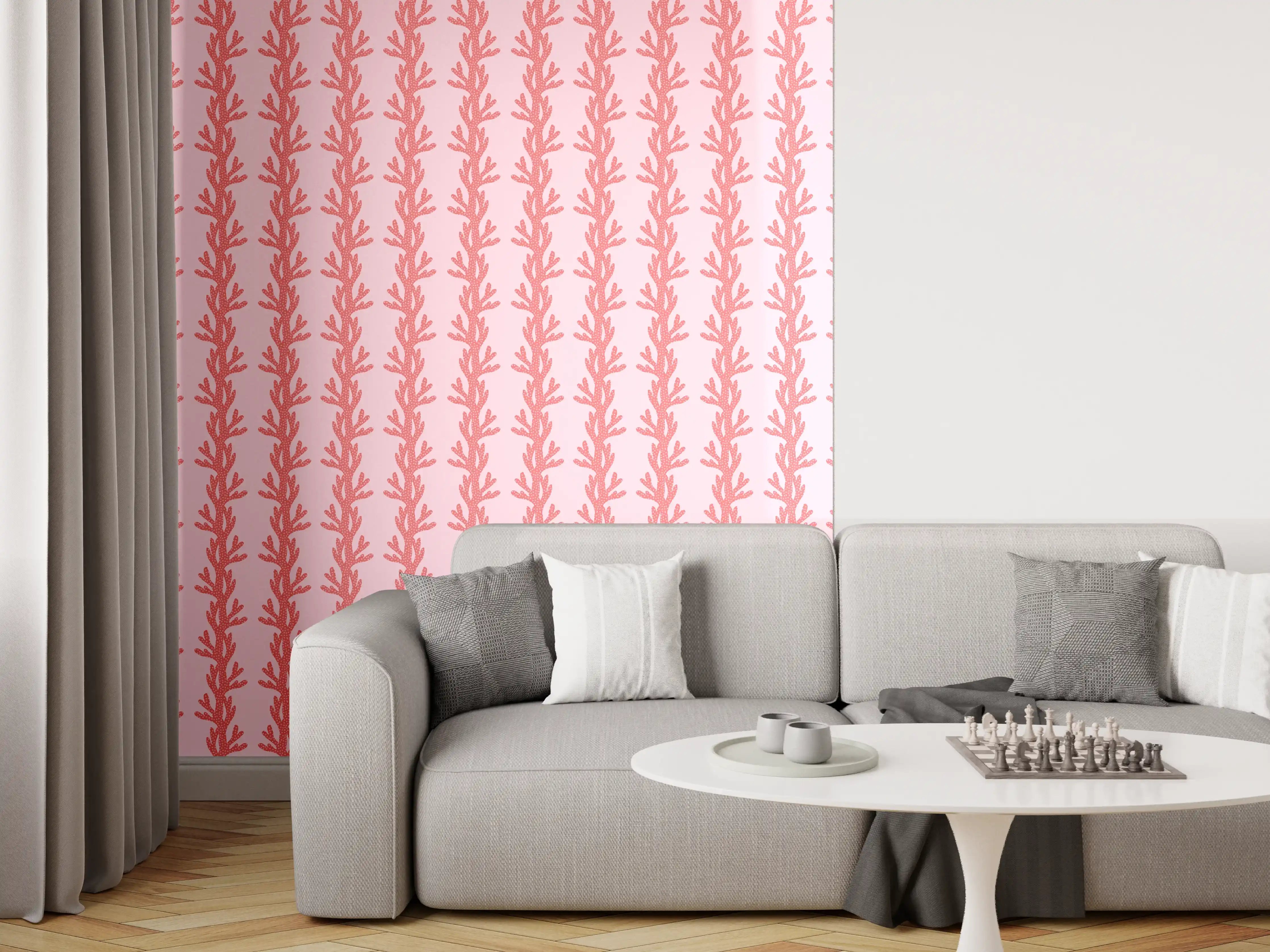 Wandverkleidung Wohnzimmer - Korallenmuster Rosa Tapete