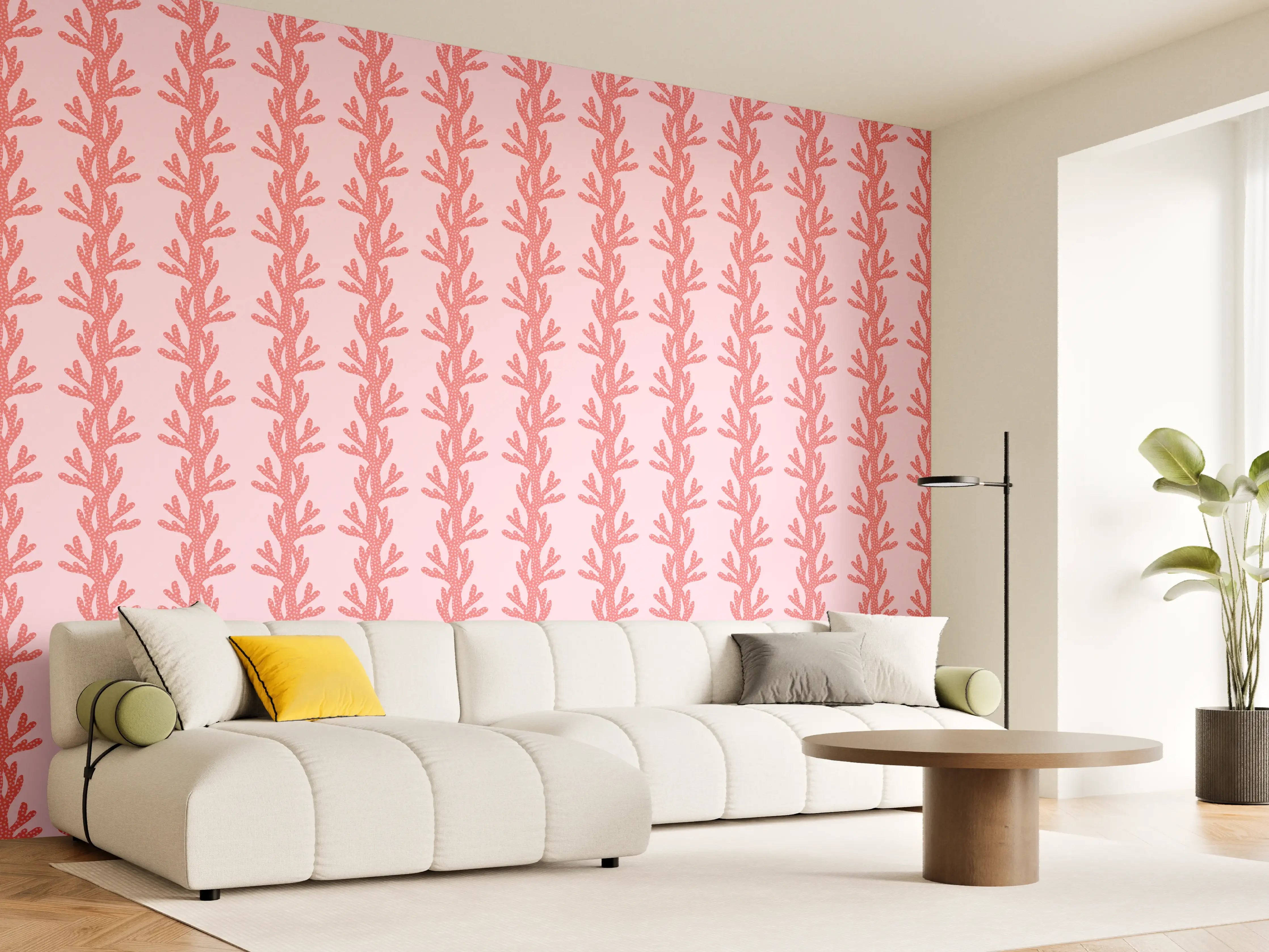 Wandverkleidung Wohnzimmer - Korallenmuster Rosa Tapete
