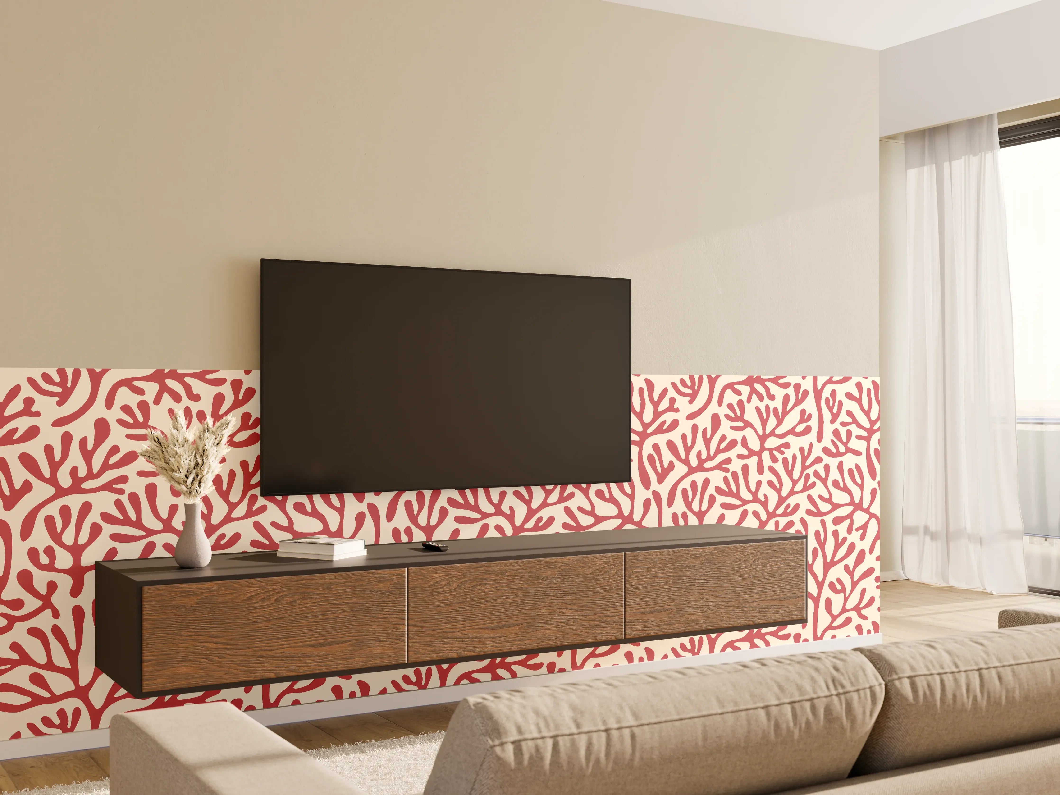 Wandverkleidung Wohnzimmer - Korallenmuster Rot-Beige